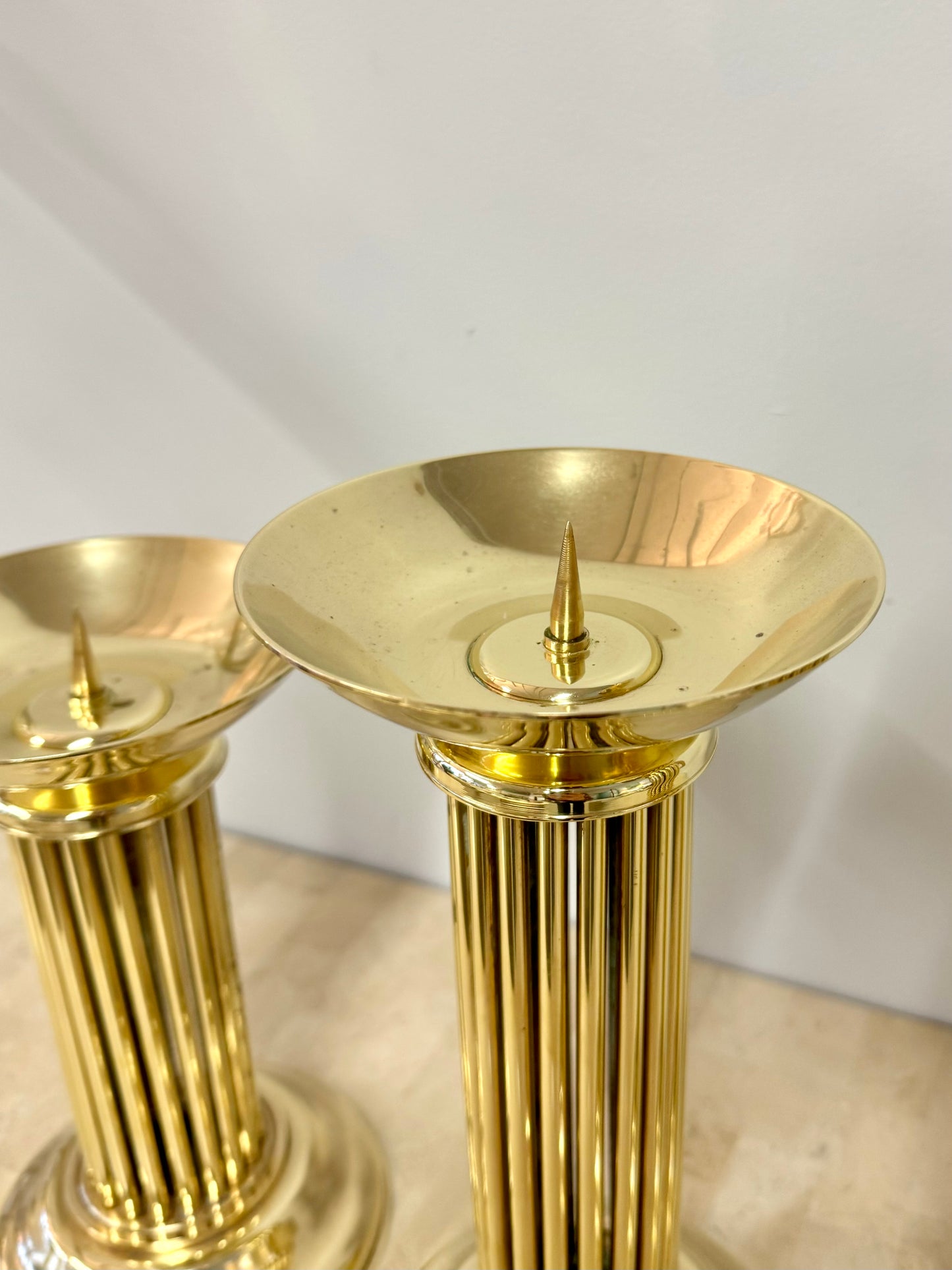 Vintage Brass Pedestal Pillar Candle Holder Trio