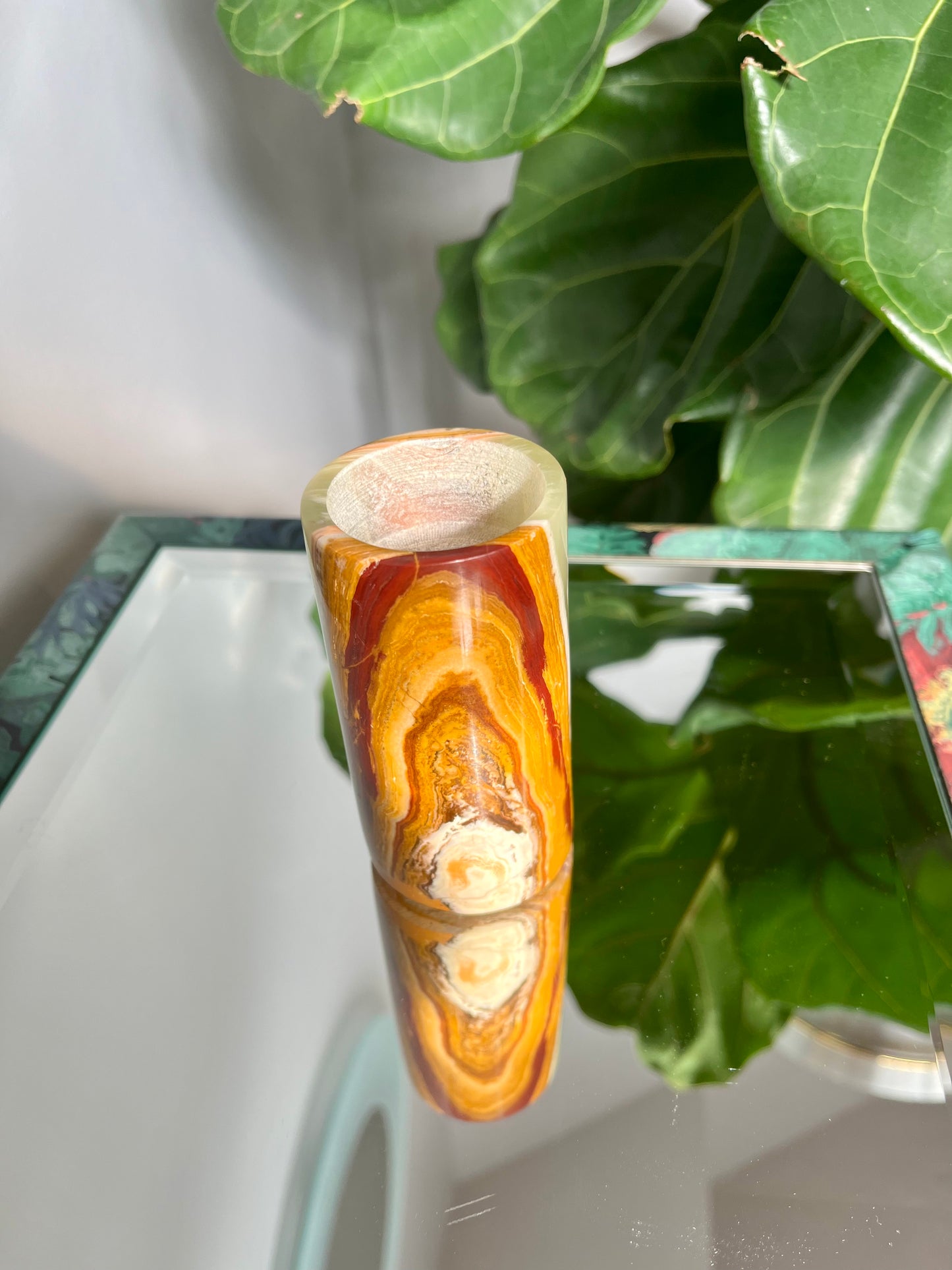 Vintage Onyx Pillar Tealight Candle Holder