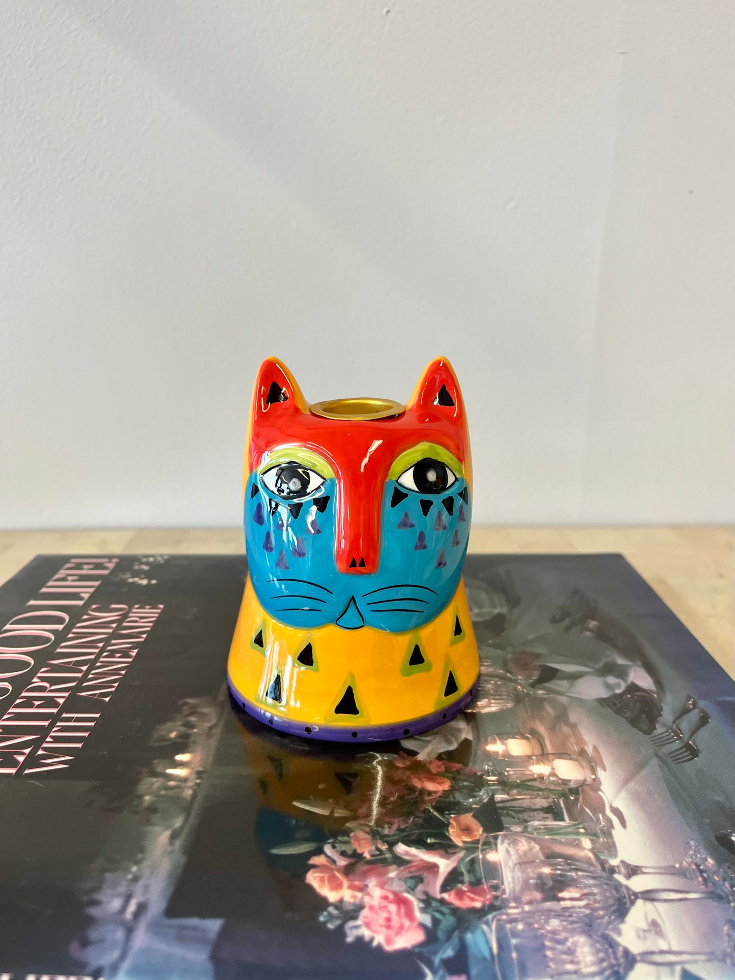 Vintage Laurel Burch Ceramic Cat Candle Holder