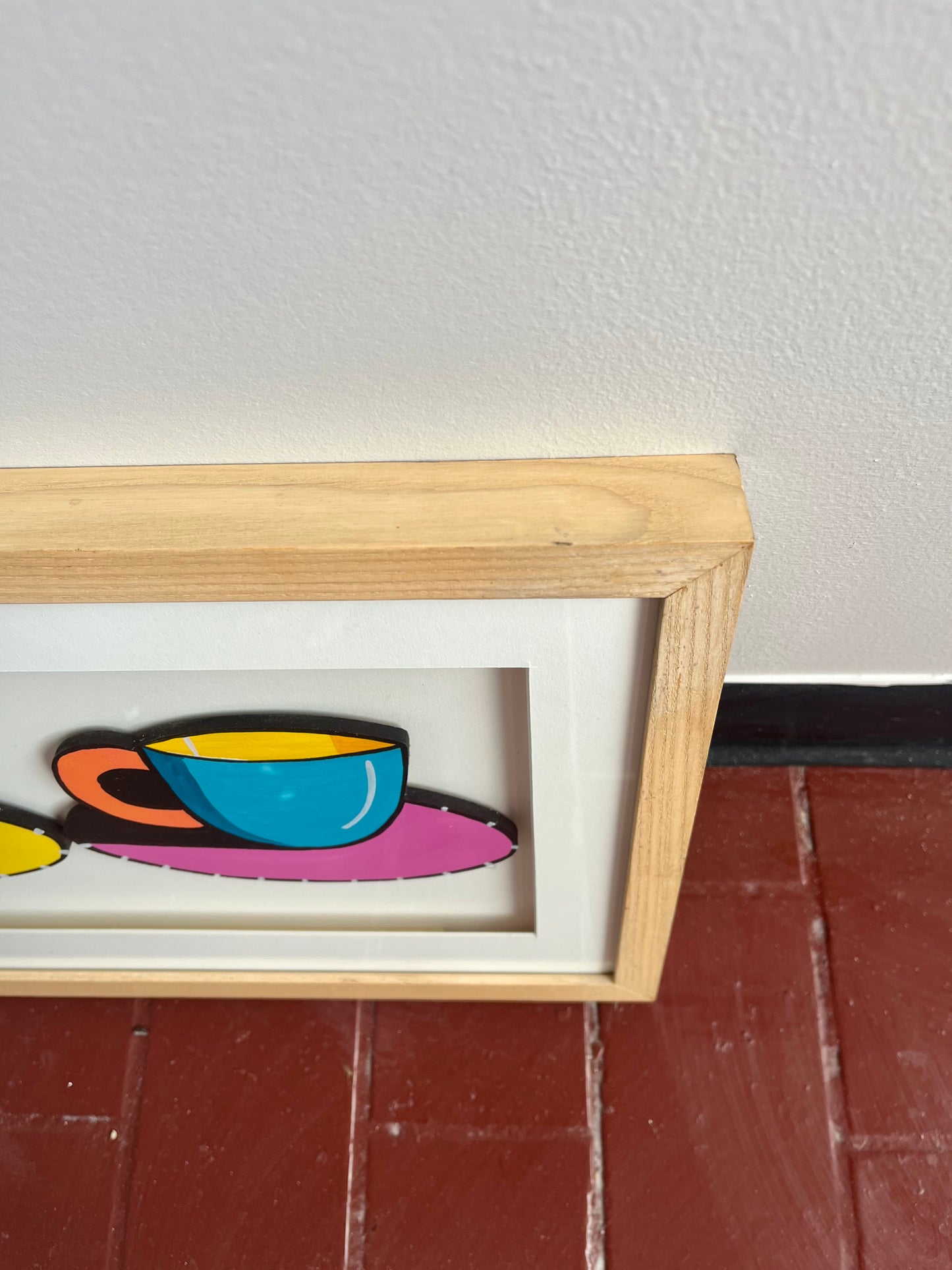 Vintage Signed Painted Shadow Box Tea Cups
