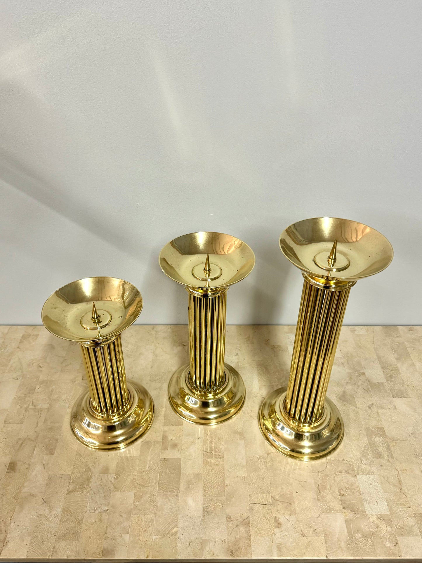 Vintage Brass Pedestal Pillar Candle Holder Trio