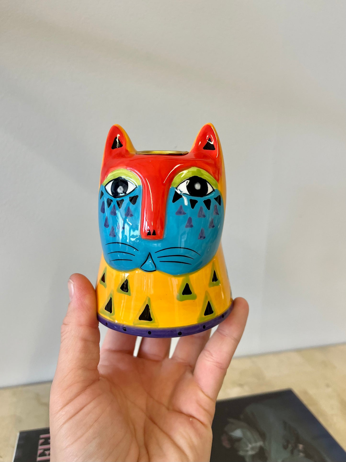 Vintage Laurel Burch Ceramic Cat Candle Holder