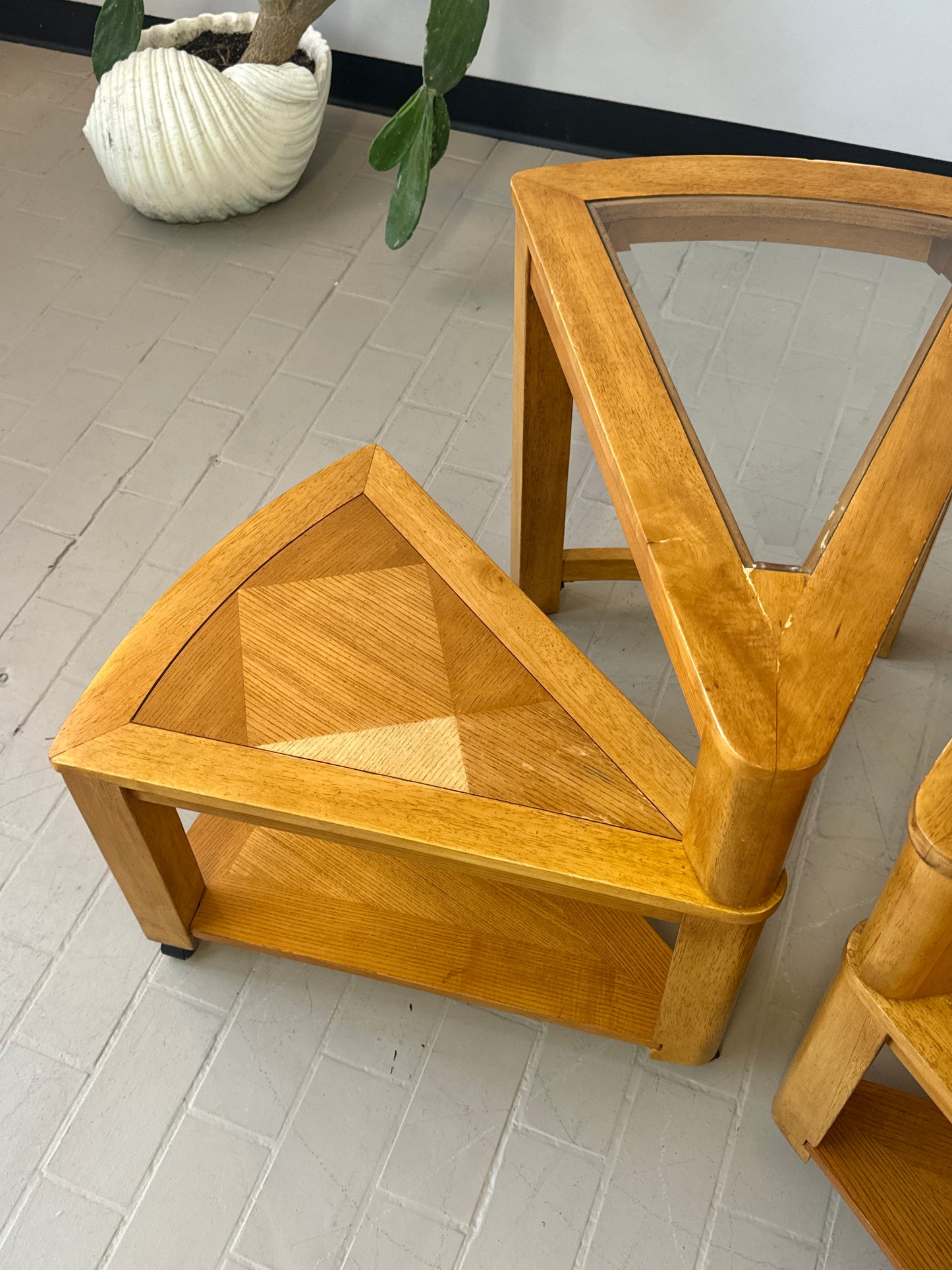 Vintage Triangular Tri-Level Swiveling End Tables