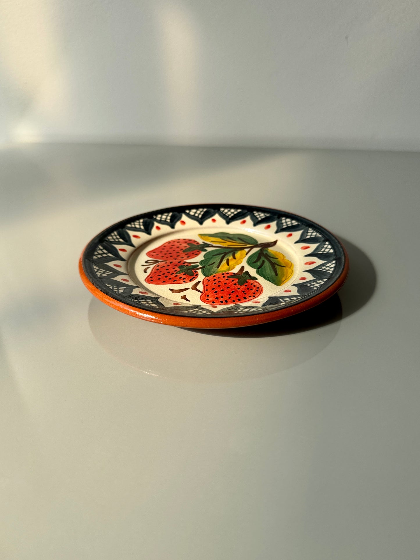 Small Vintage Handpainted Terra Cotta Plate