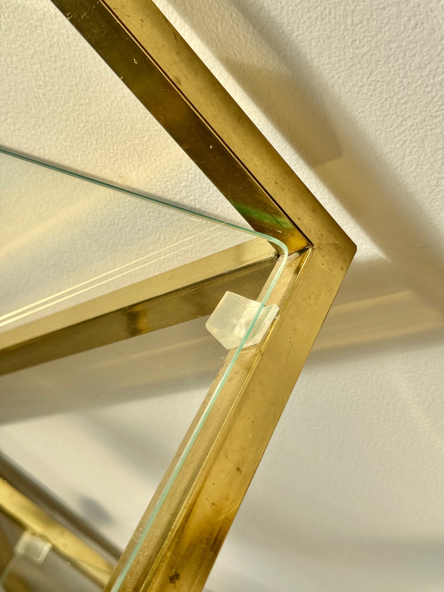 Vintage Diamond Brass and Glass Etagere