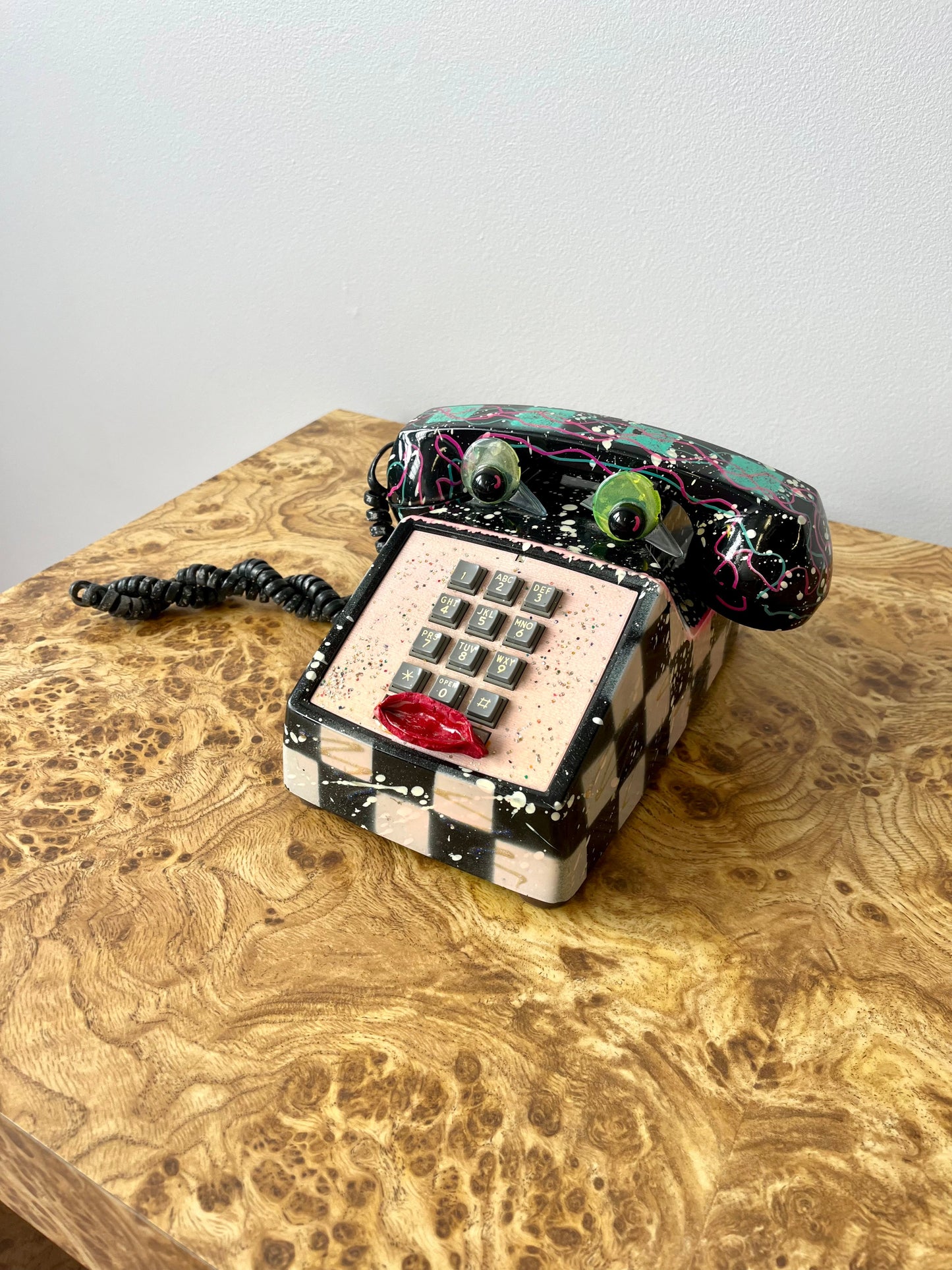 Vintage 1990 Original Signed Hollis Fingold Painted Telephone “Phoneys” Sculpture