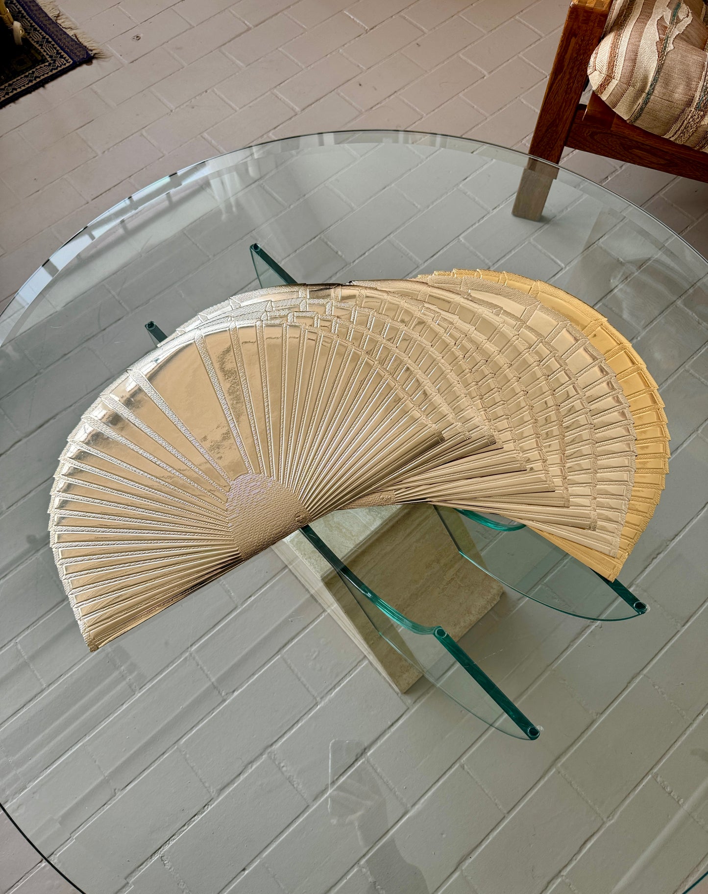 Vintage 1980s Deco Revival Gold Fan Placemats - Set 10