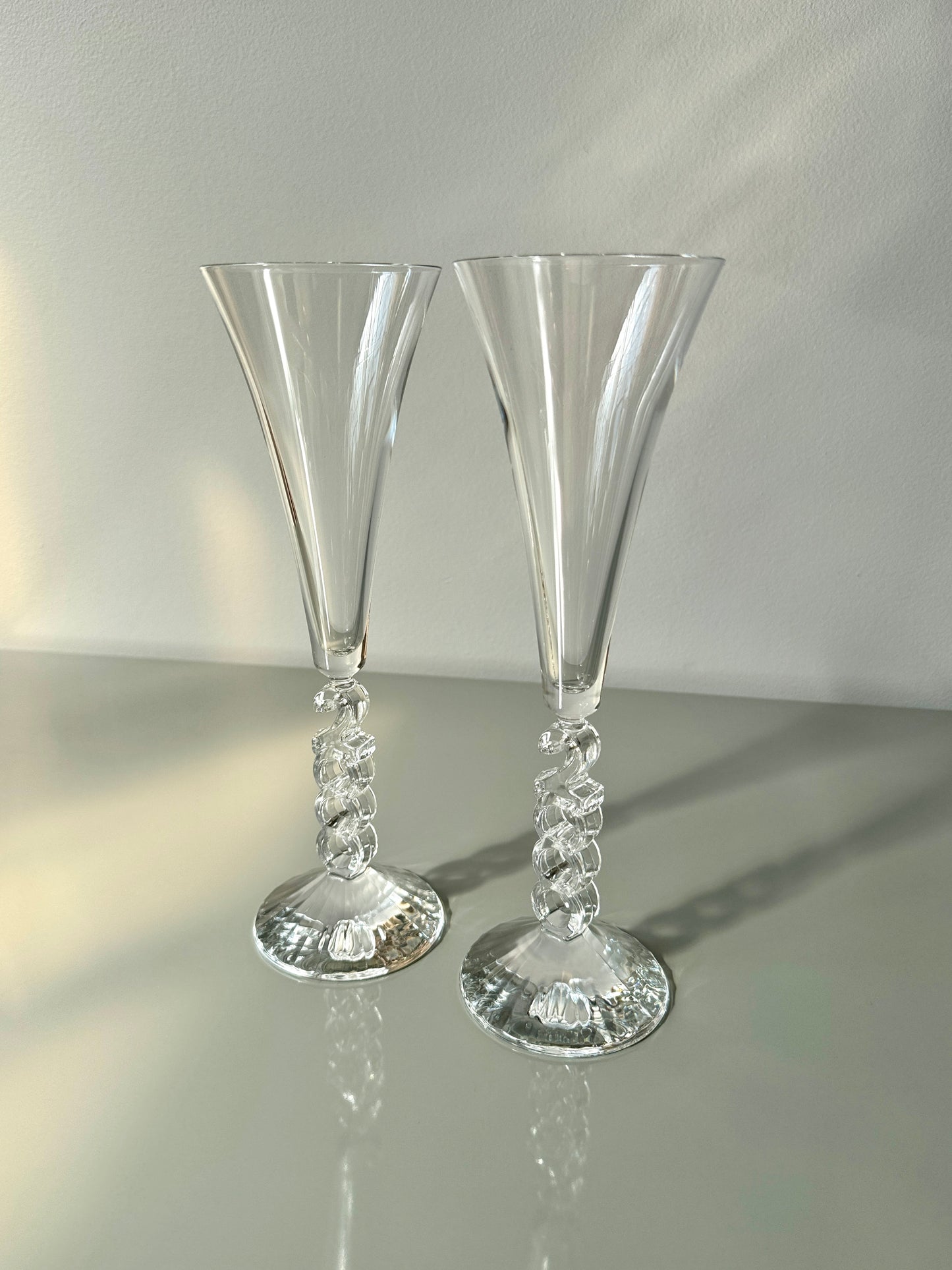 Vintage Pair Cristal D'arques-Durand Crystal Fluted Millennium Champagne Glasses