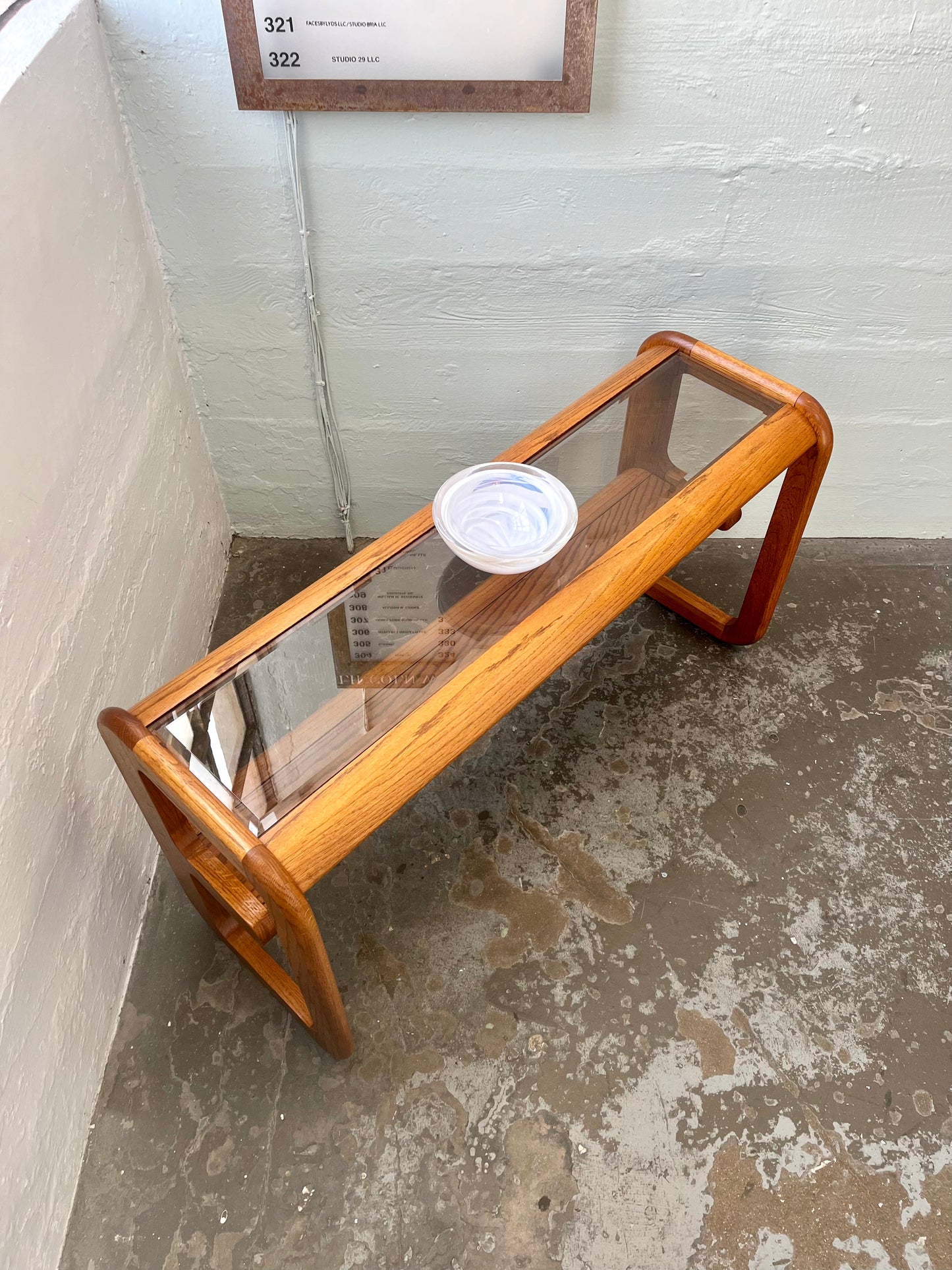 Postmodern Lou Hodges Style Oak and Smoked Glass Console Table