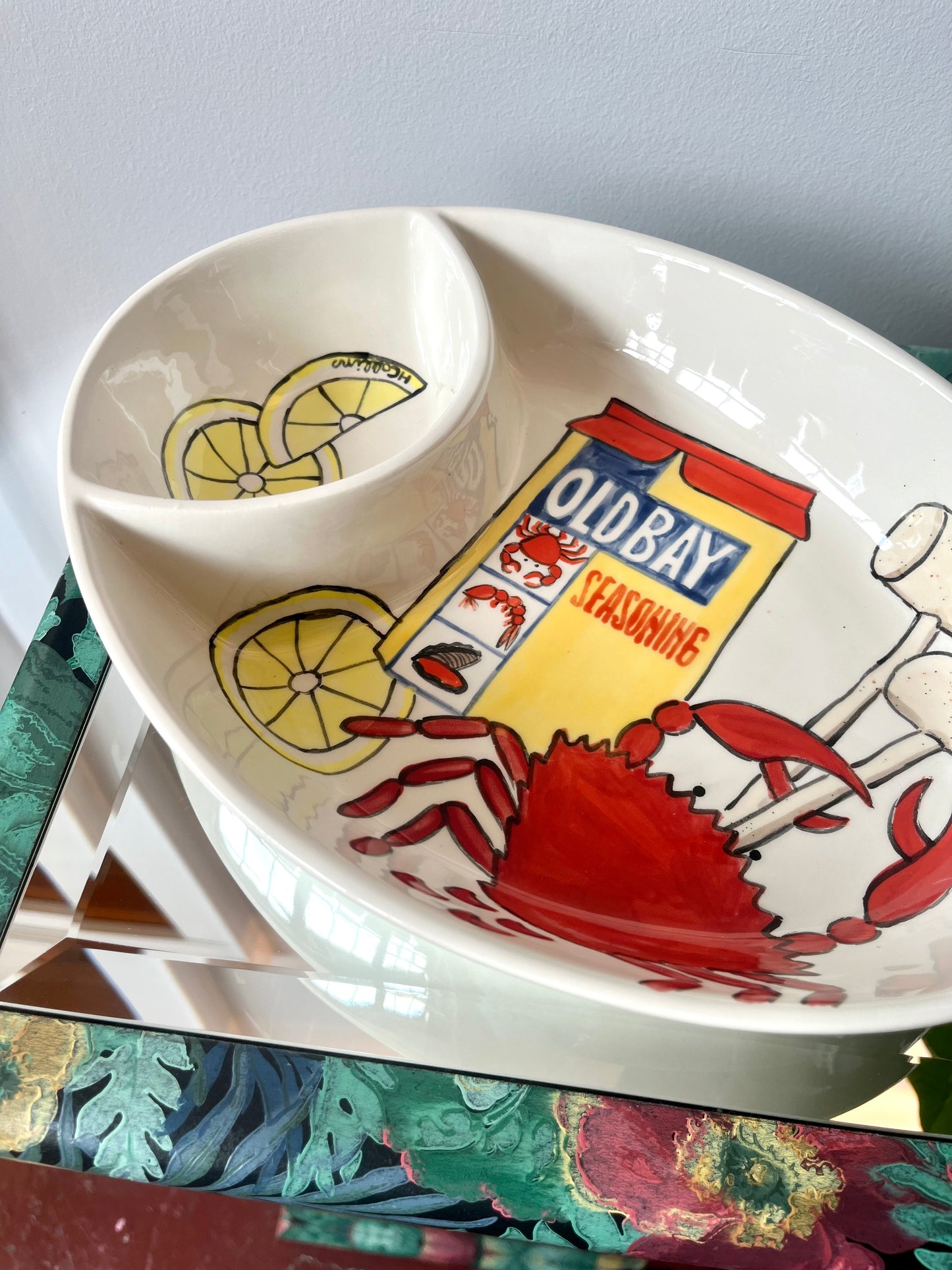 Vintage Ceramic Old Bay and Crab Segmented Serving Platter