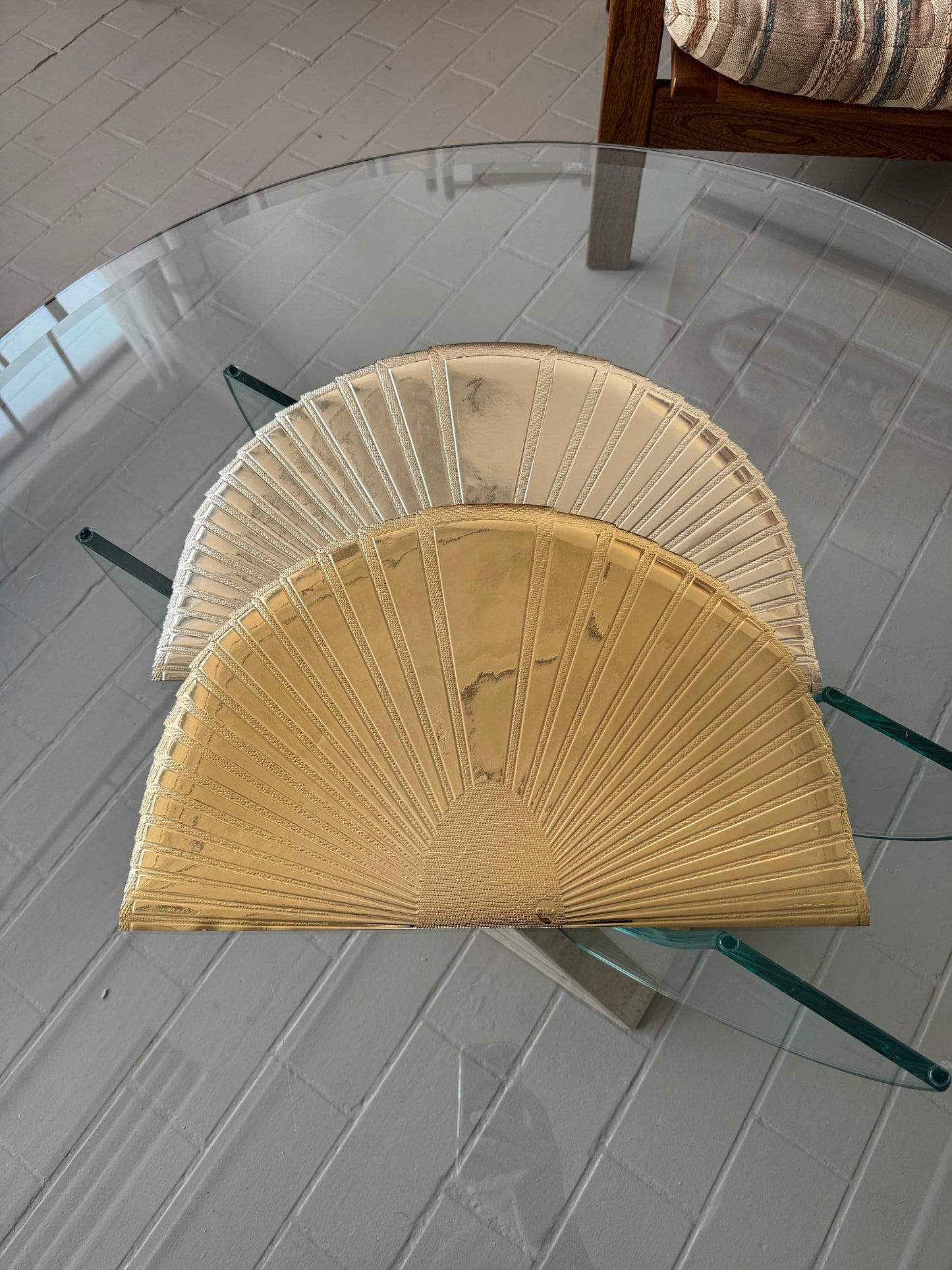 Vintage 1980s Deco Revival Gold Fan Placemats - Set 10