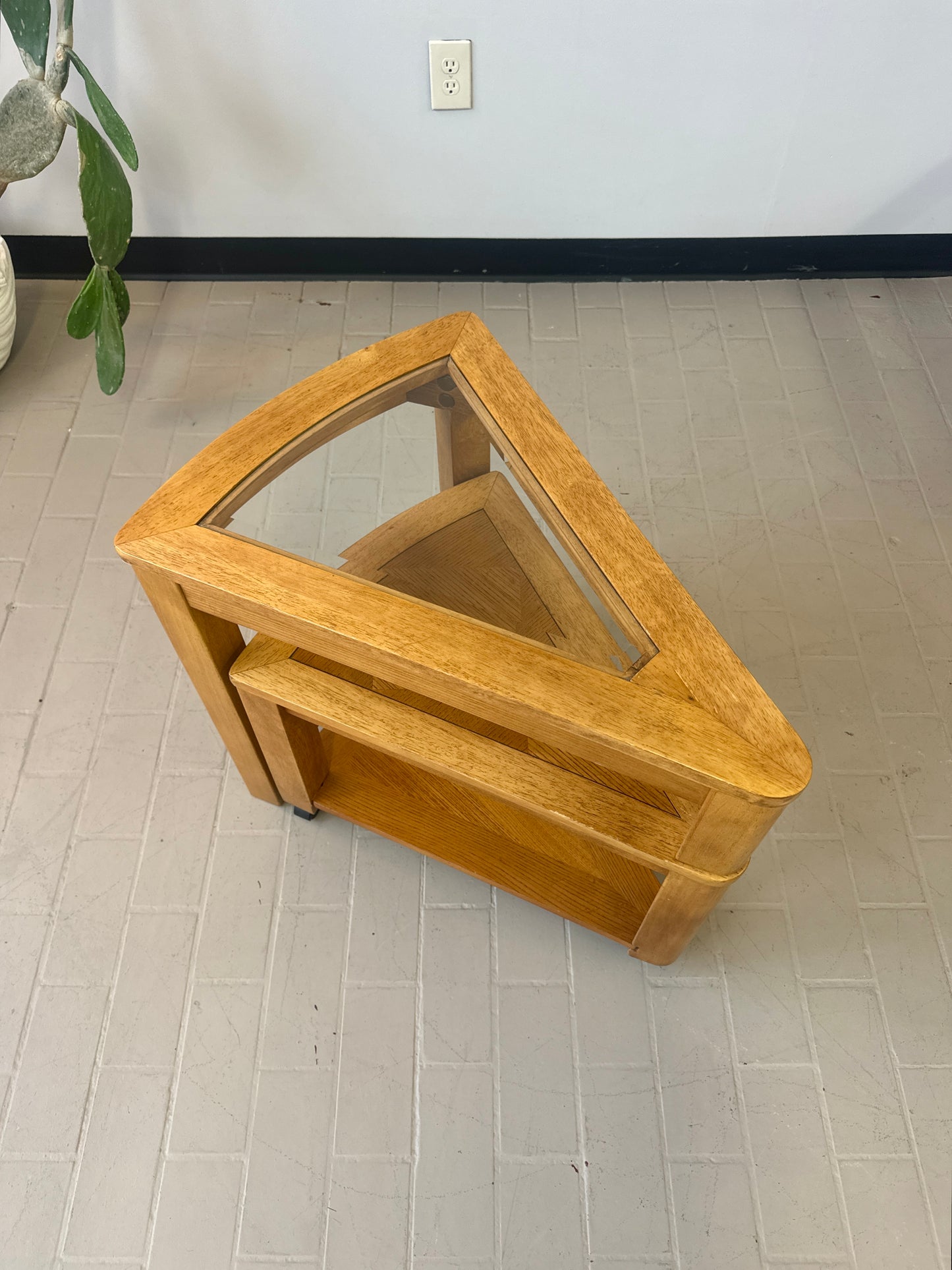 Vintage Triangular Tri-Level Swiveling End Tables