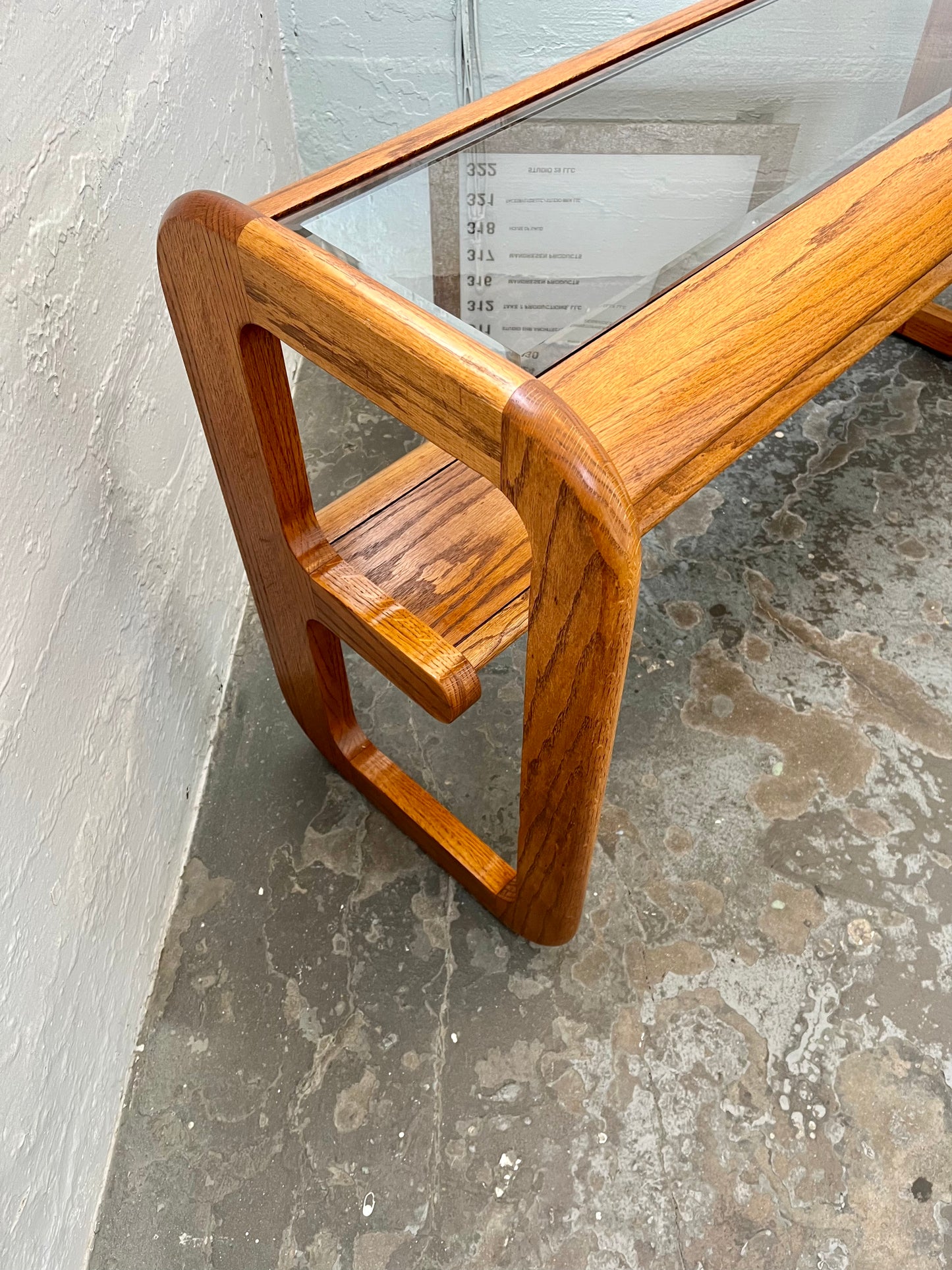 Postmodern Lou Hodges Style Oak and Smoked Glass Console Table