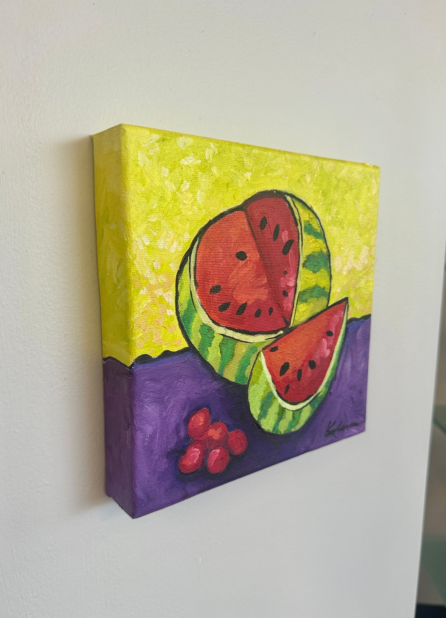 Vintage “Watermelon + Cherries” Oil on Canvas