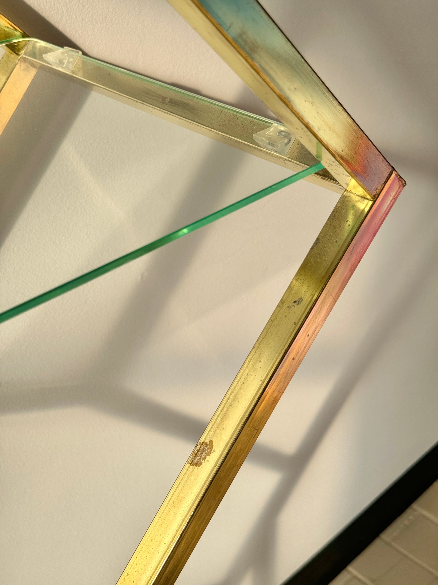 Vintage Diamond Brass and Glass Etagere