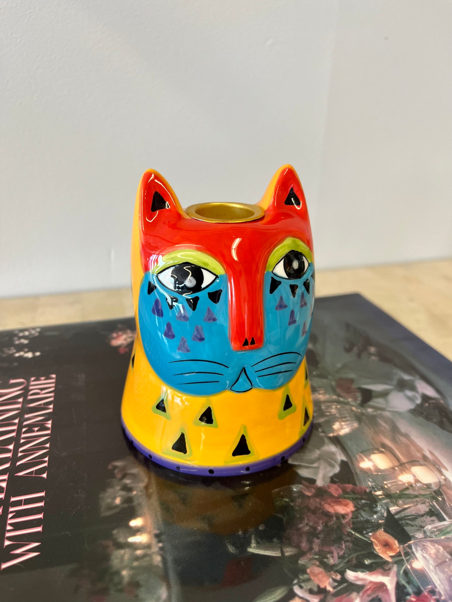 Vintage Laurel Burch Ceramic Cat Candle Holder