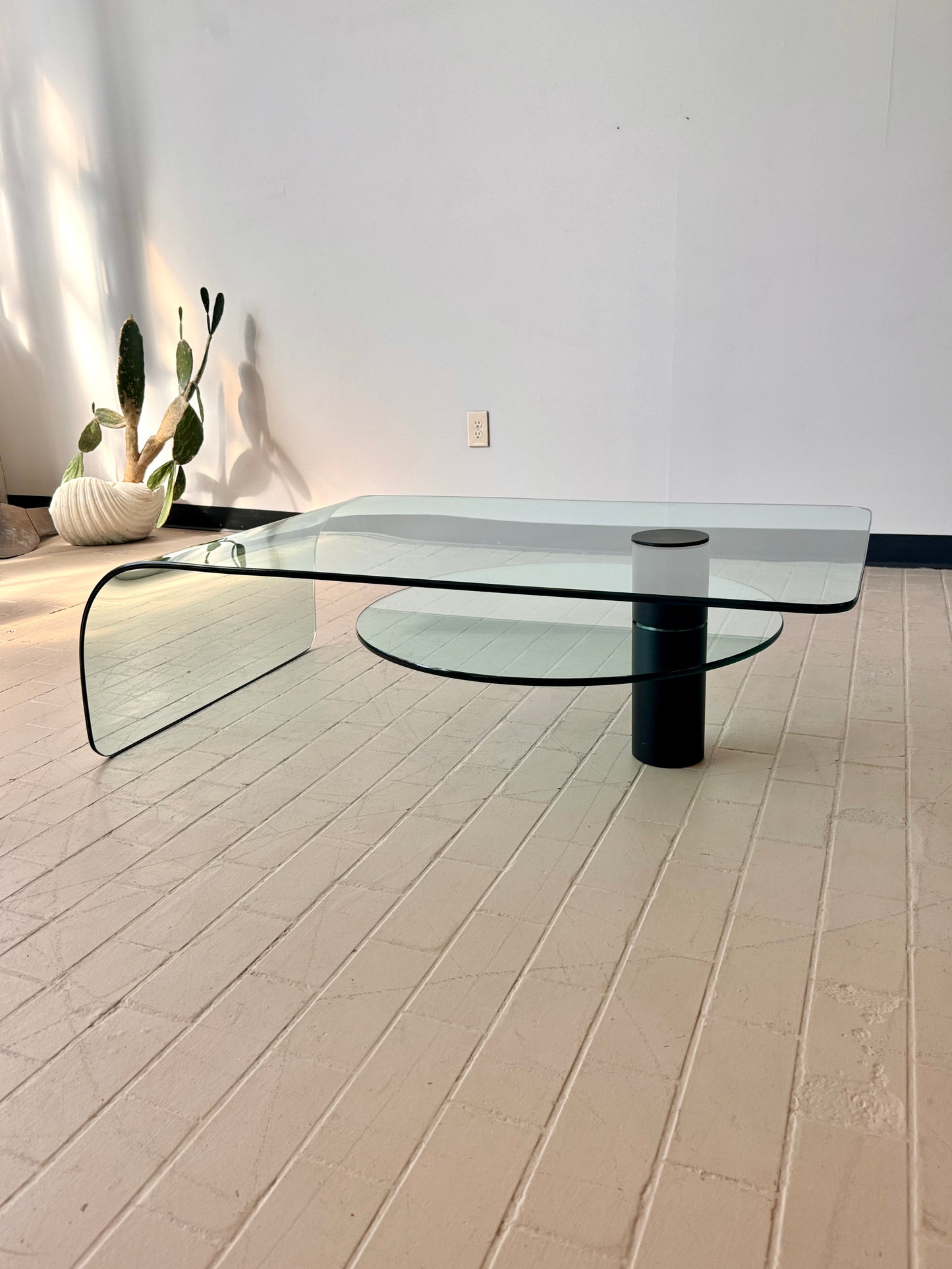Postmodern Two-tiered Glass Waterfall Coffee Table