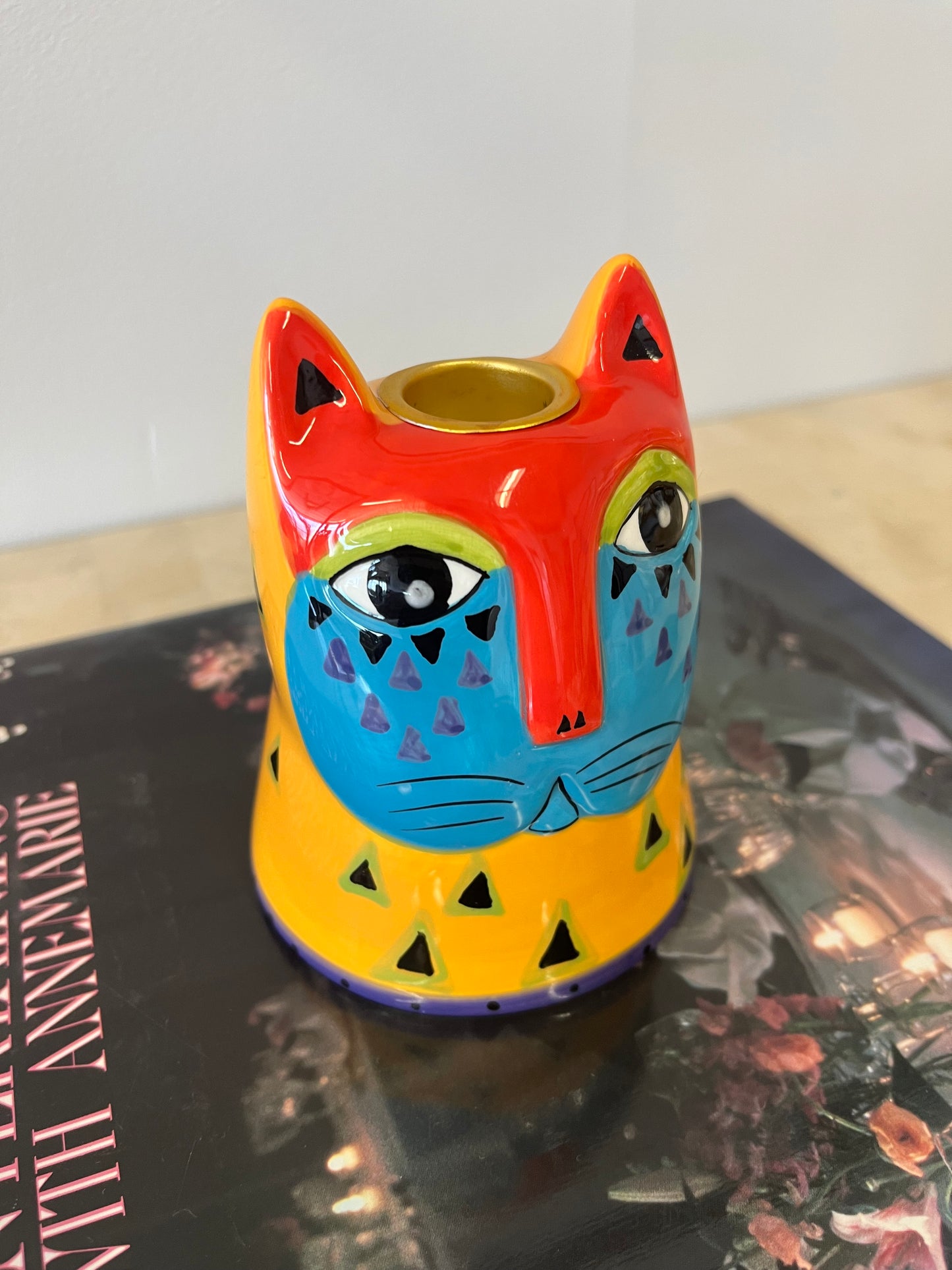 Vintage Laurel Burch Ceramic Cat Candle Holder