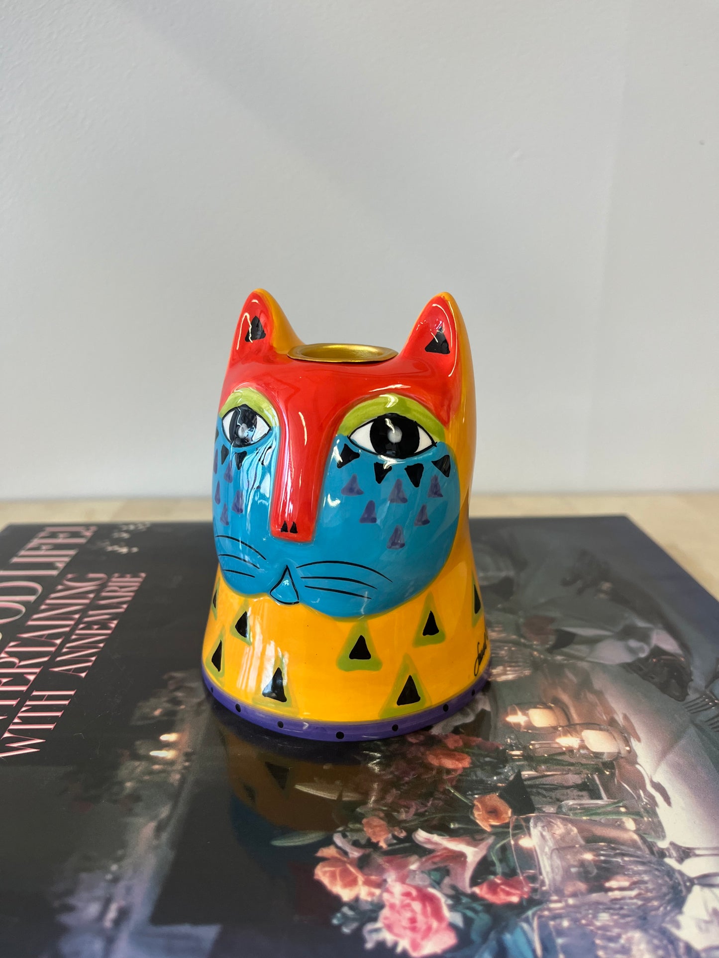 Vintage Laurel Burch Ceramic Cat Candle Holder