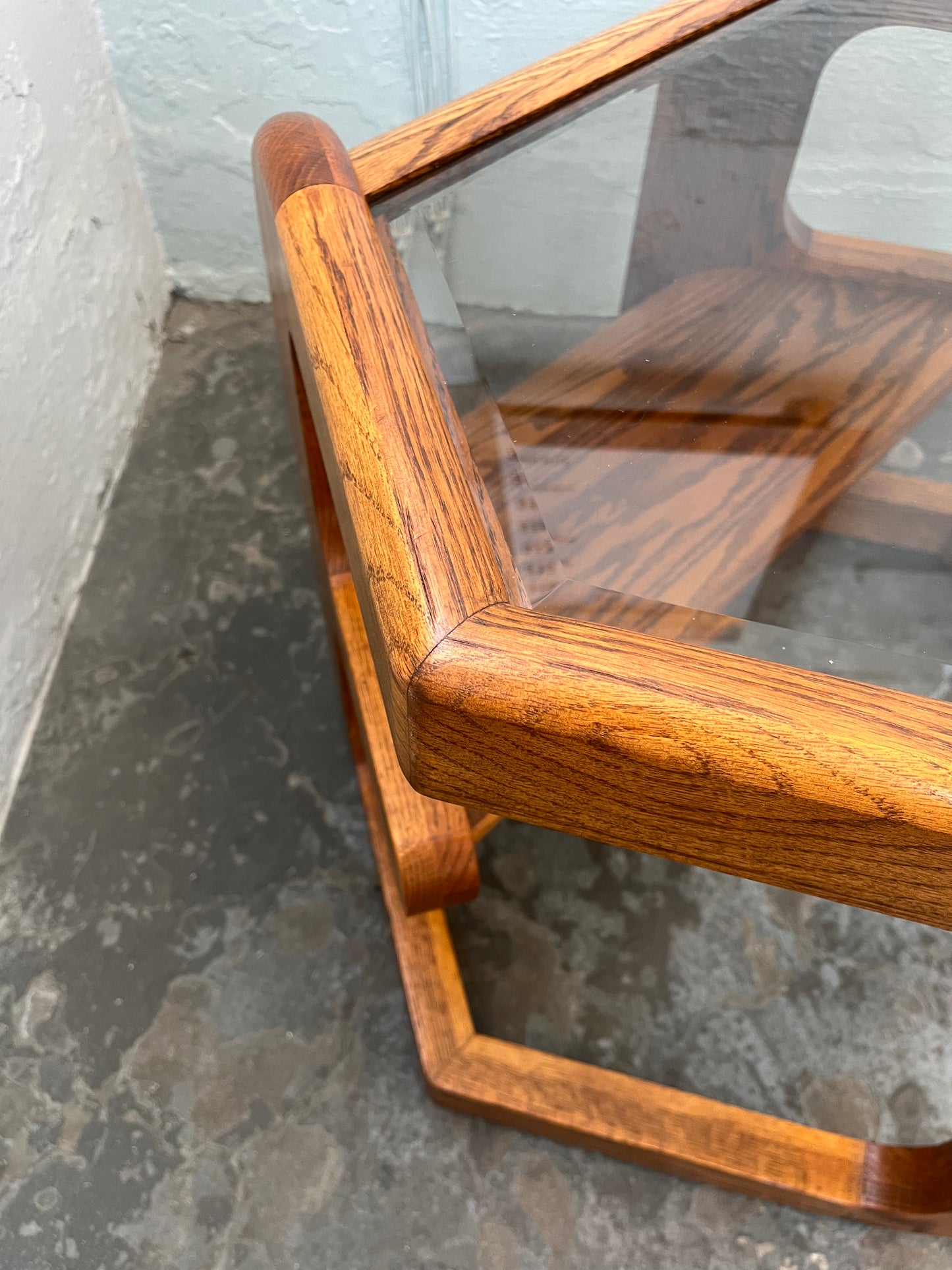 Vintage Postmodern Lou Hodges Style Oak Hexagon End Table