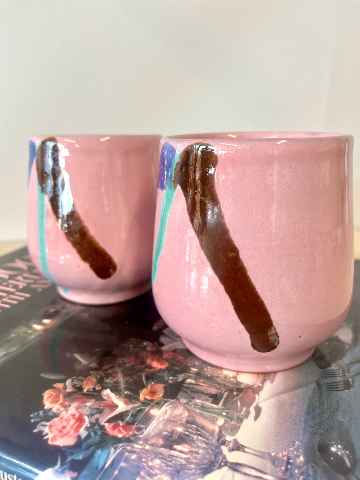 Postmodern Glazed Ceramic Tumbler Pair