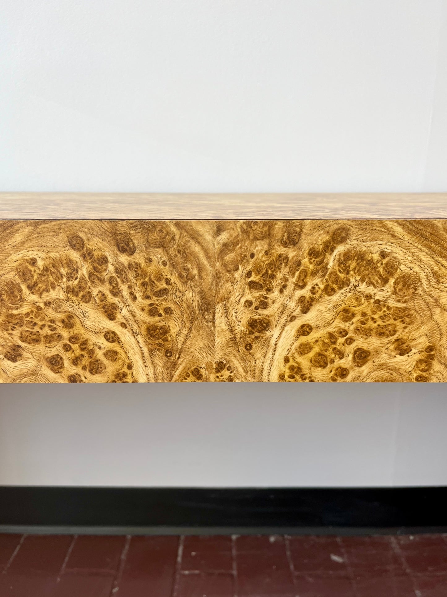 Vintage Parsons Style Burl Laminate Console Table