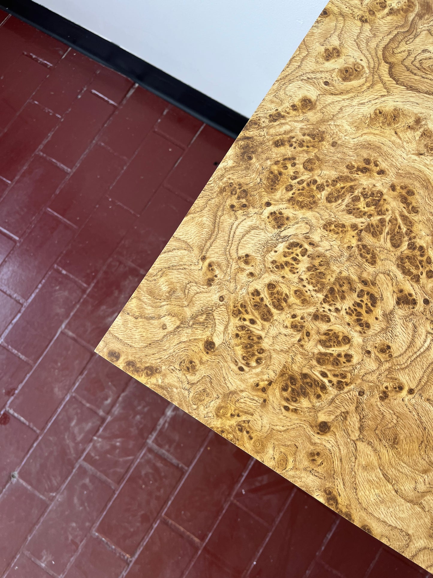 Vintage Parsons Style Burl Laminate Console Table