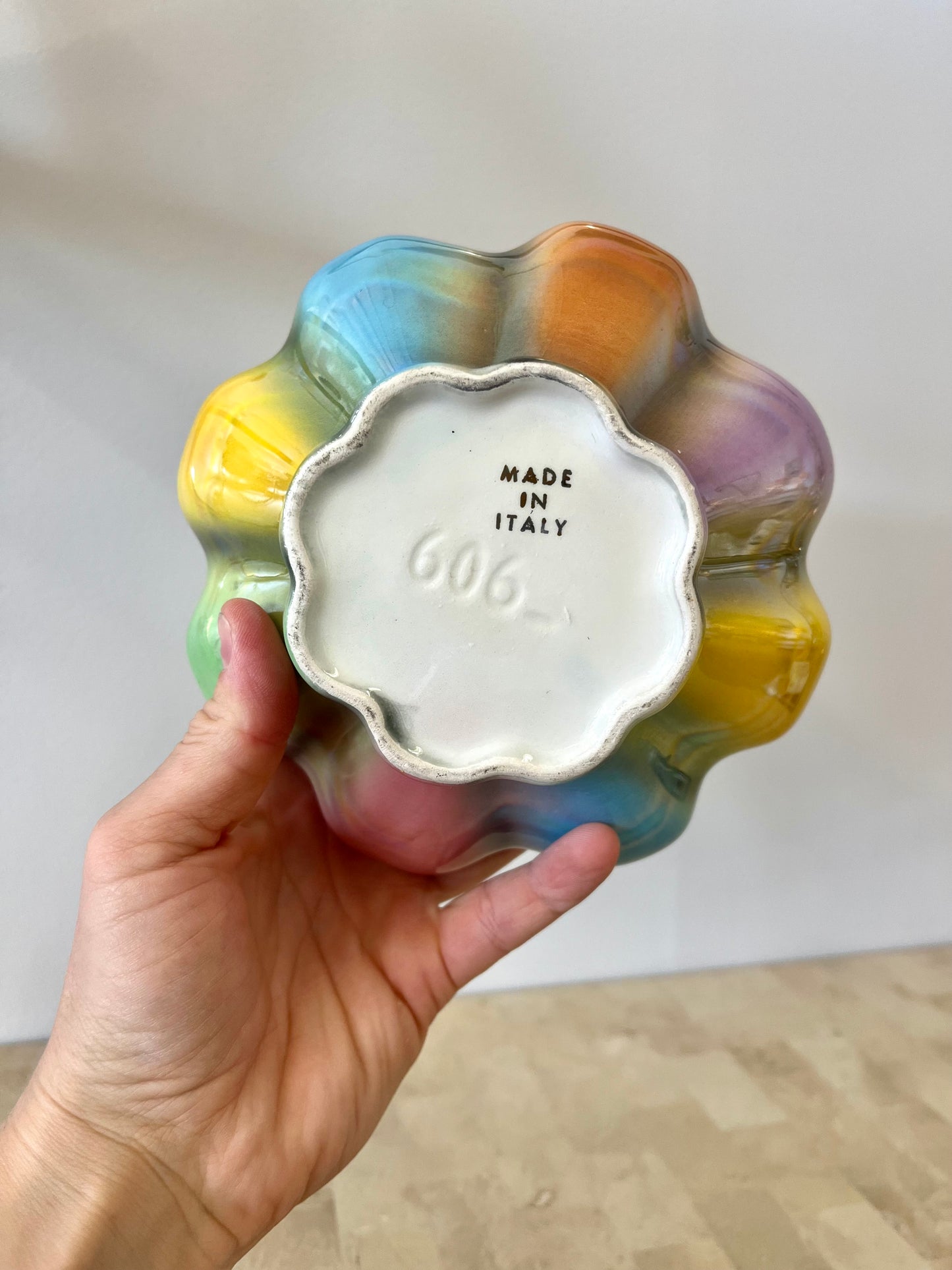 Vintage Italian Rainbow Iridescent Porcelain Candy Dish