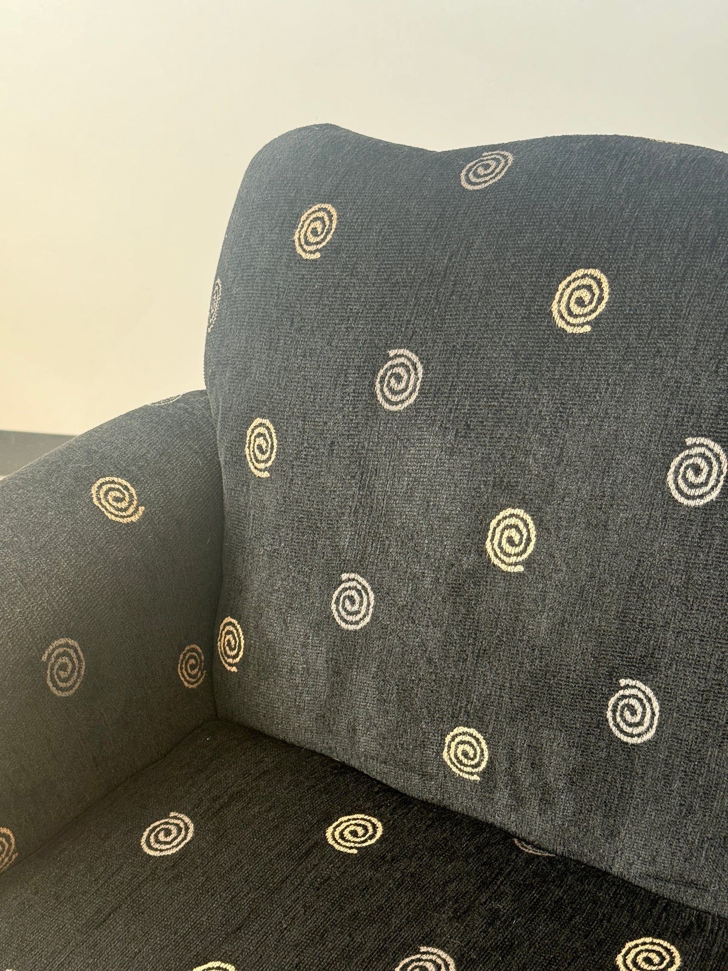 Postmodern Spiral Motif Upholstered Club Chair in the style of Donghia Luciano