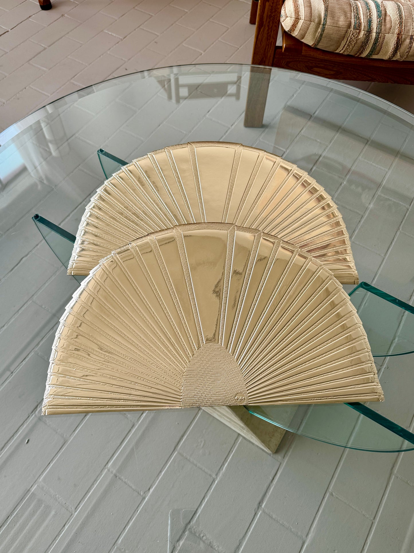 Vintage 1980s Deco Revival Gold Fan Placemats - Set 10