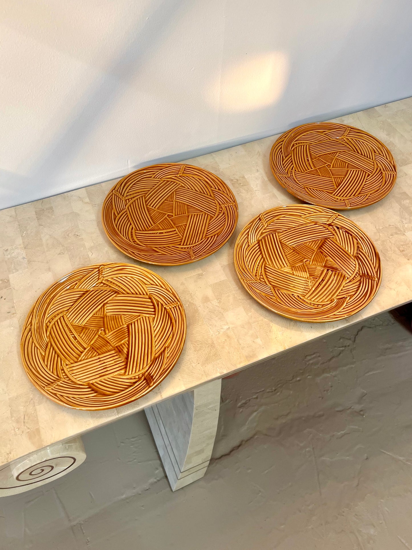 Vintage French Majolica Basketweave Salad Plates
