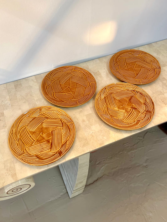 Vintage French Majolica Basketweave Salad Plates