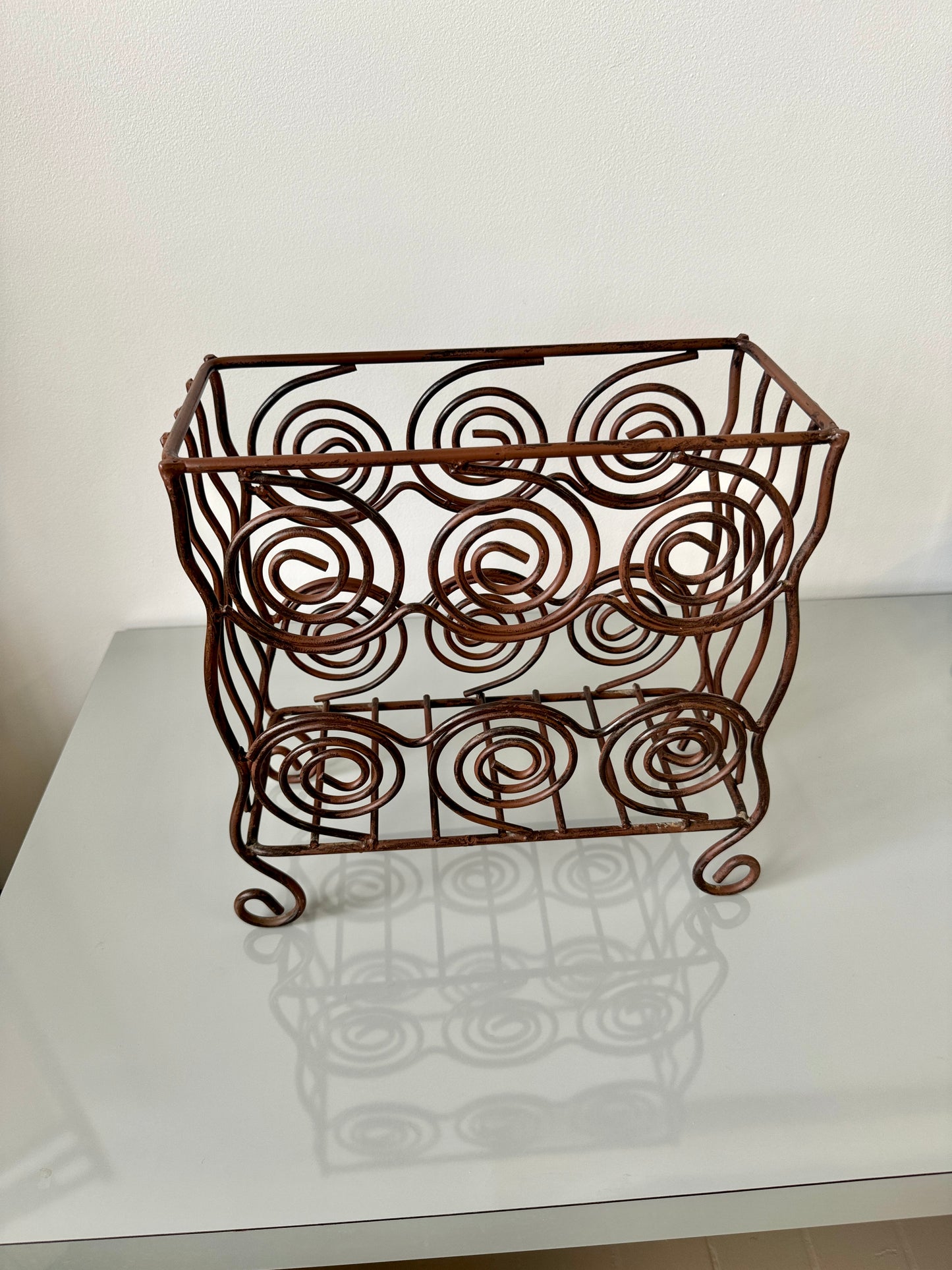 Vintage Wrought Iron Swirl Magazine Rack