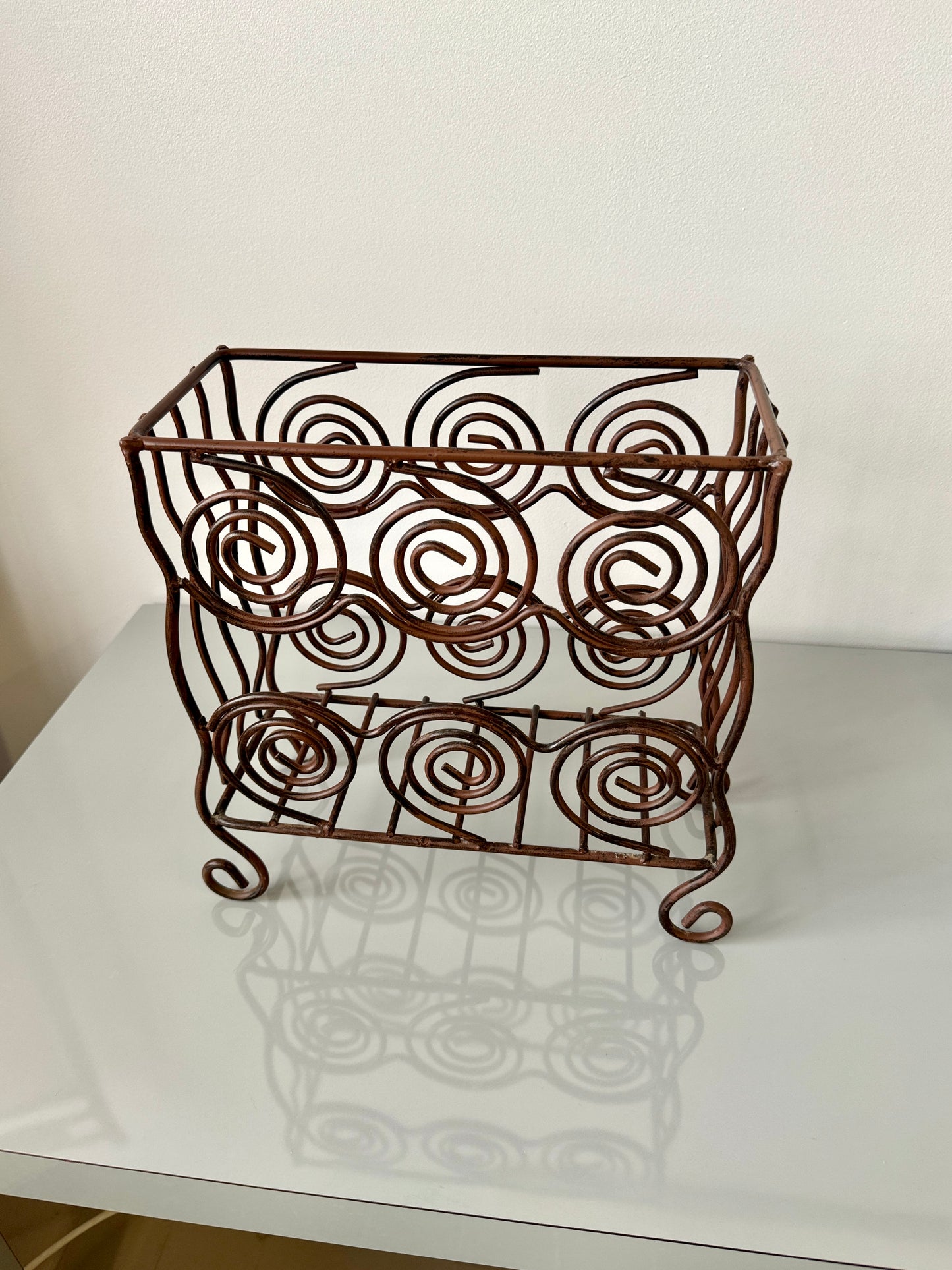 Vintage Wrought Iron Swirl Magazine Rack