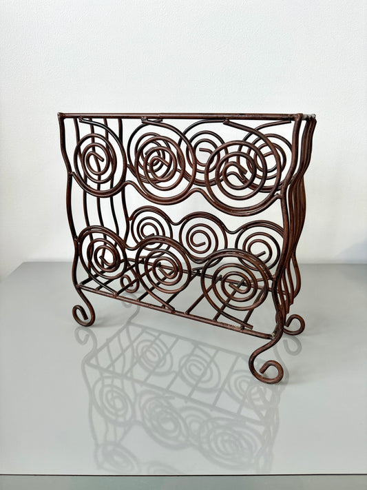 Vintage Wrought Iron Swirl Magazine Rack