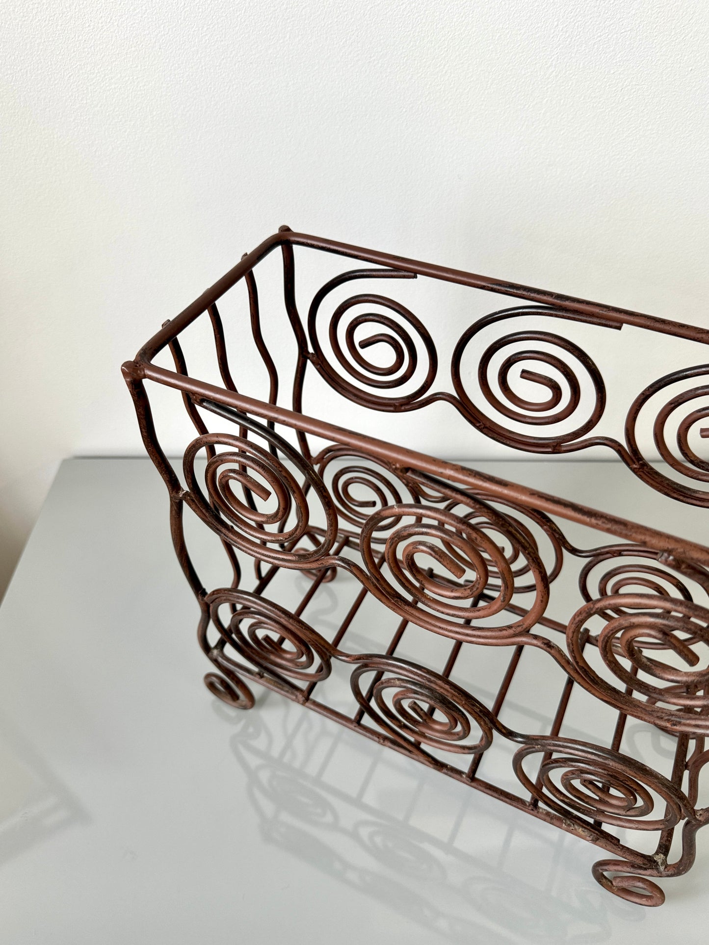 Vintage Wrought Iron Swirl Magazine Rack