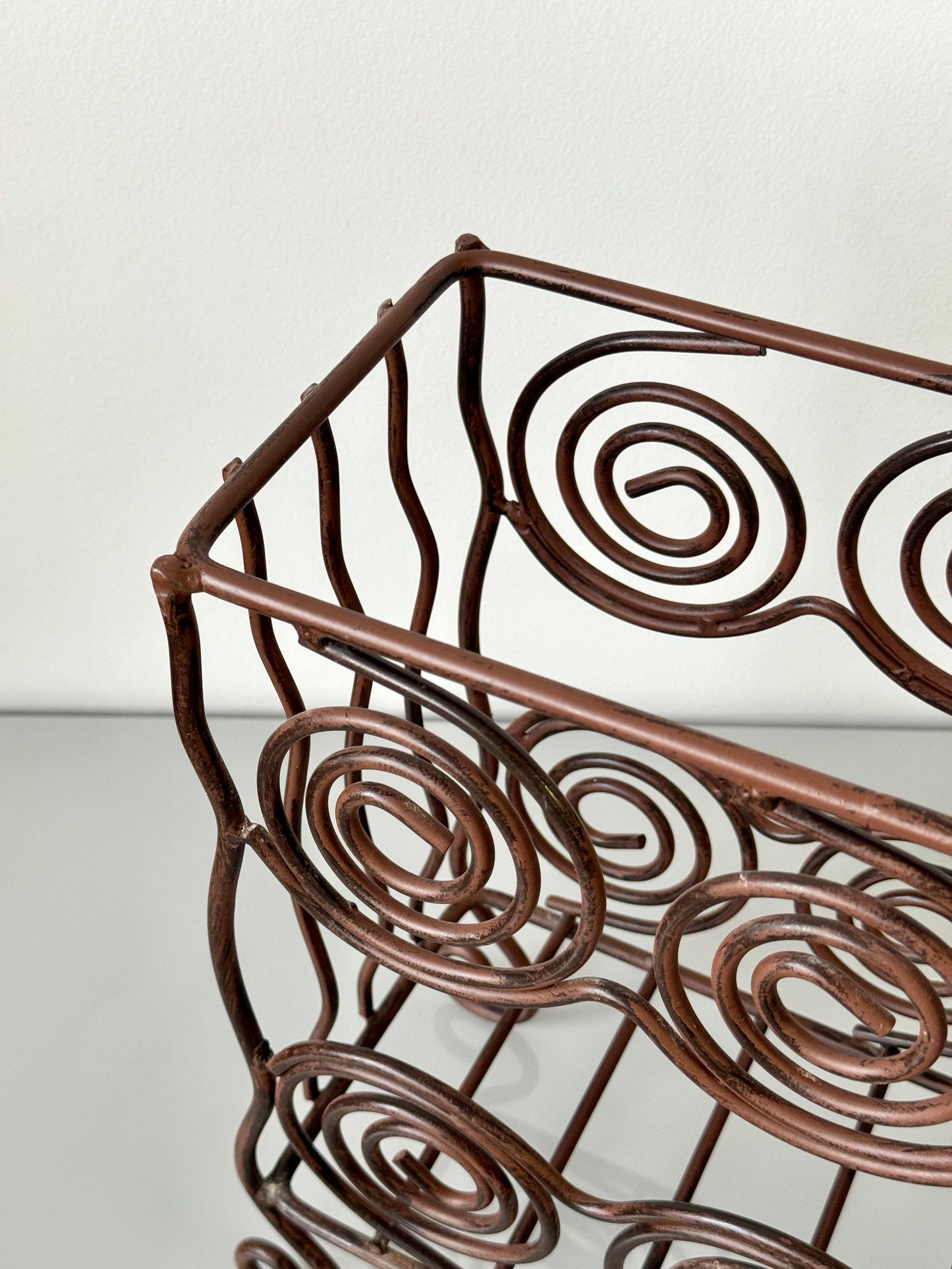 Vintage Wrought Iron Swirl Magazine Rack