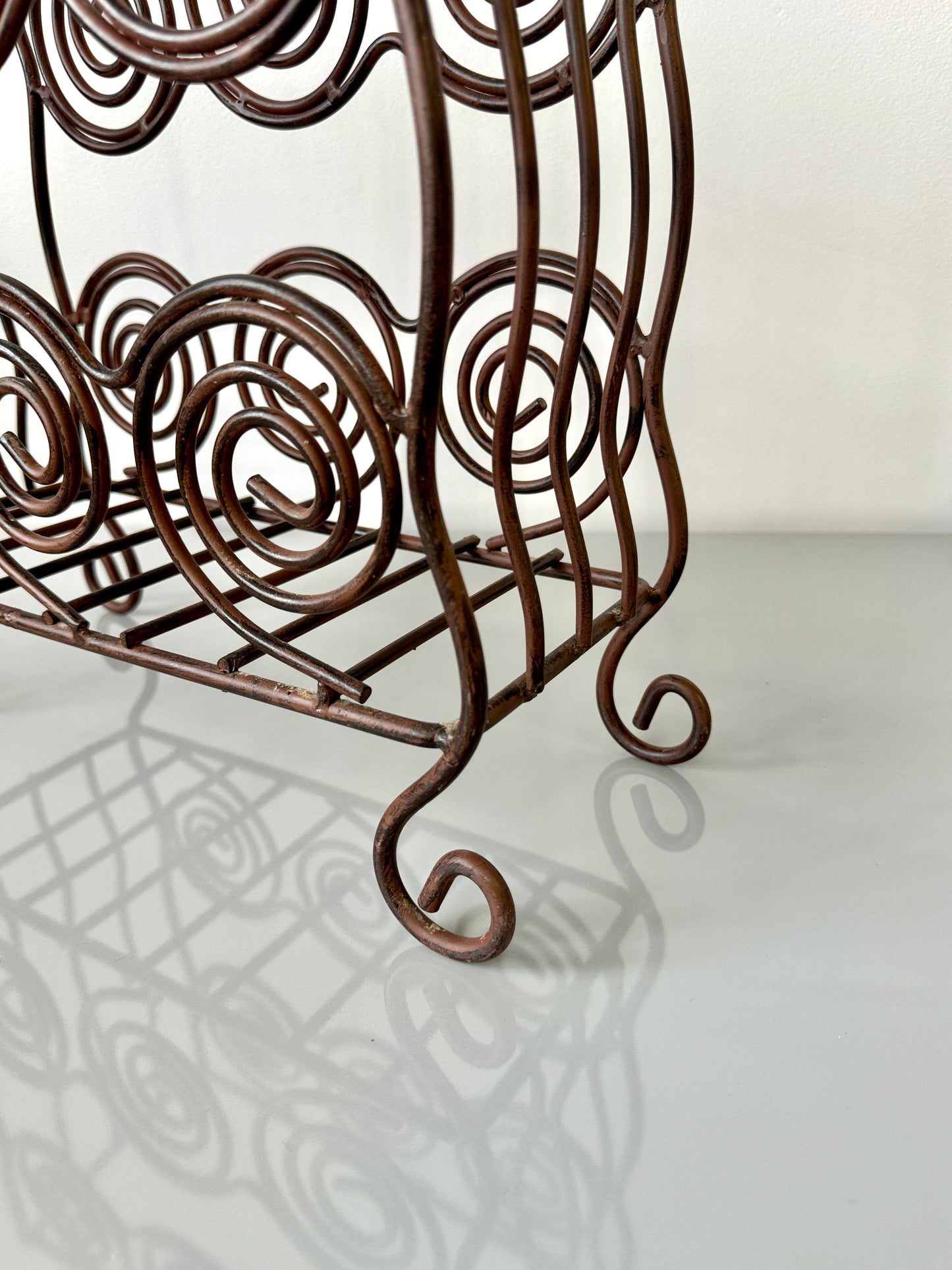 Vintage Wrought Iron Swirl Magazine Rack