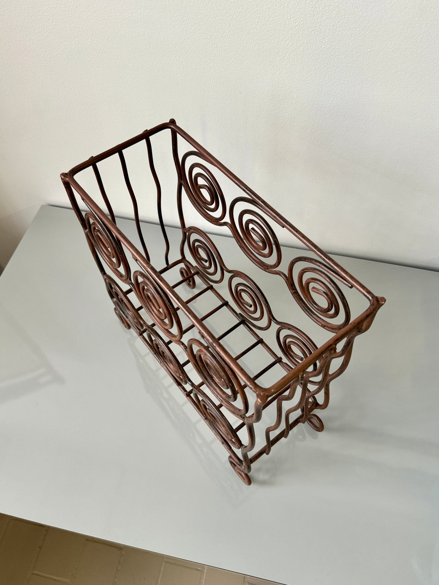 Vintage Wrought Iron Swirl Magazine Rack