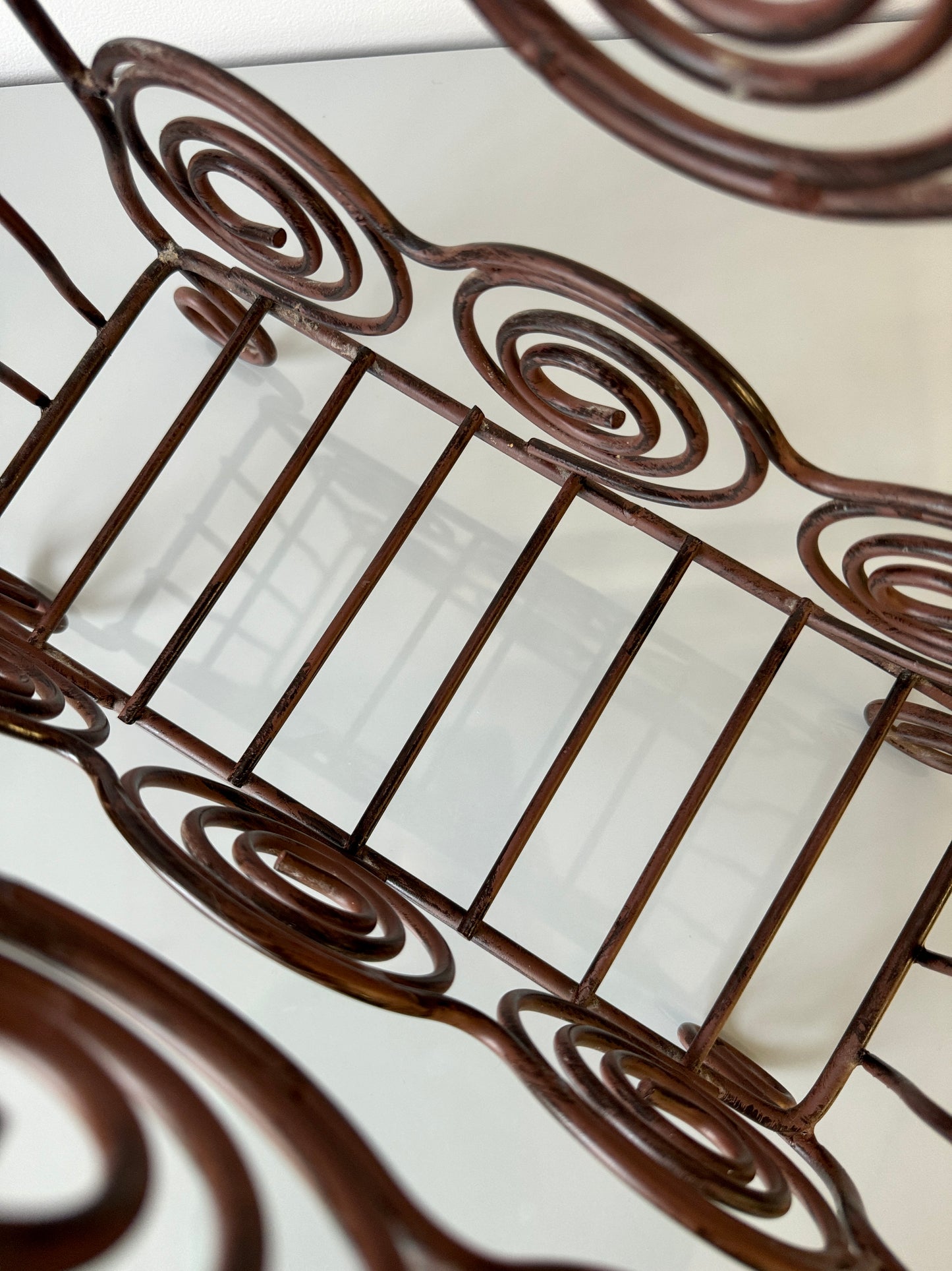 Vintage Wrought Iron Swirl Magazine Rack