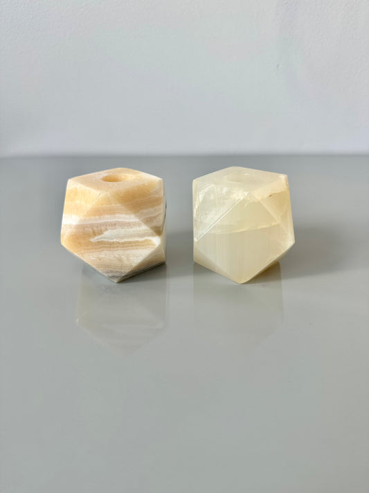 Vintage Polyhedron Onyx Candle Holders