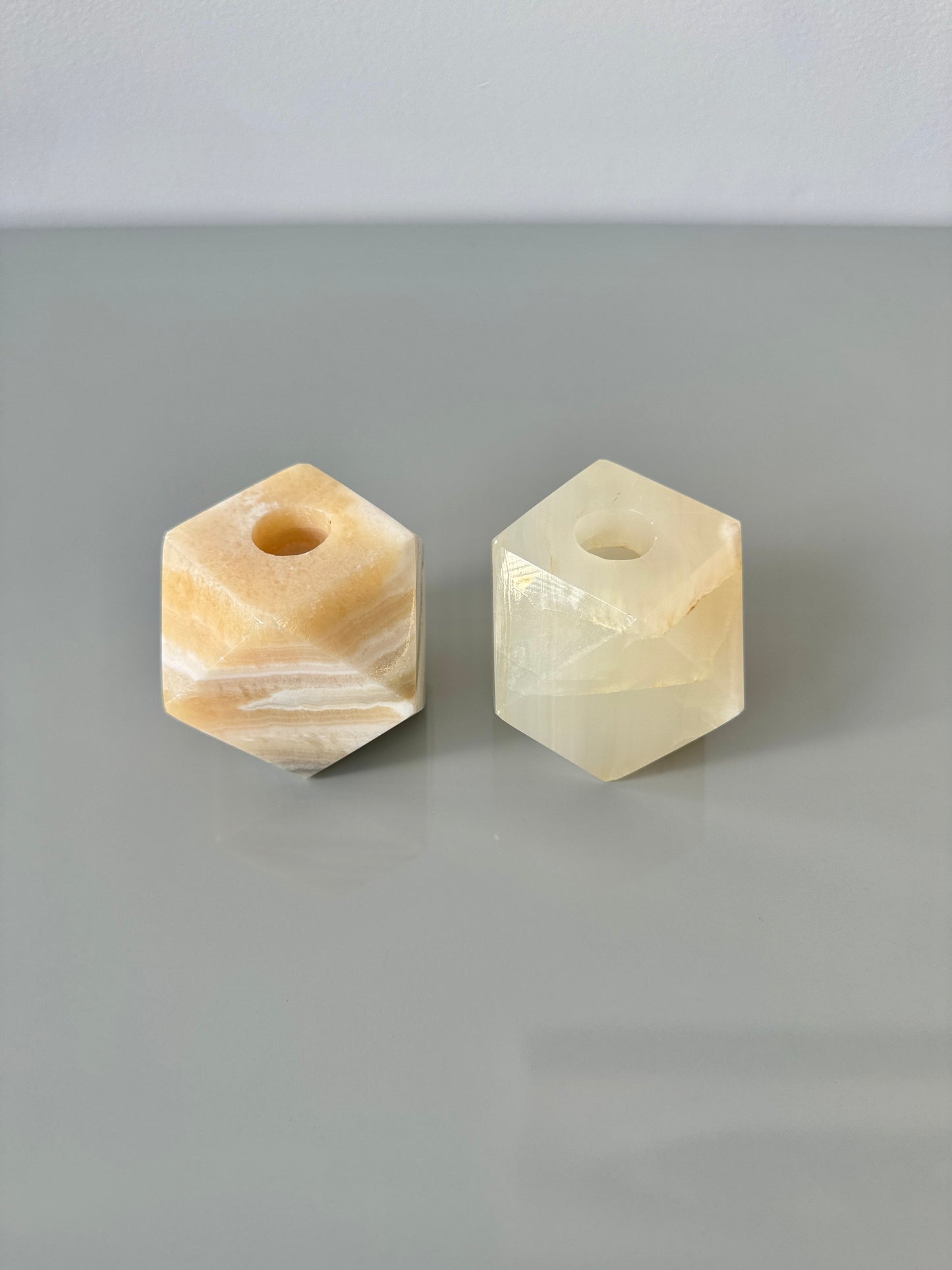 Vintage Polyhedron Onyx Candle Holders