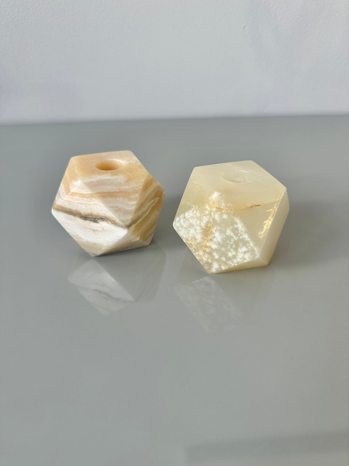Vintage Polyhedron Onyx Candle Holders