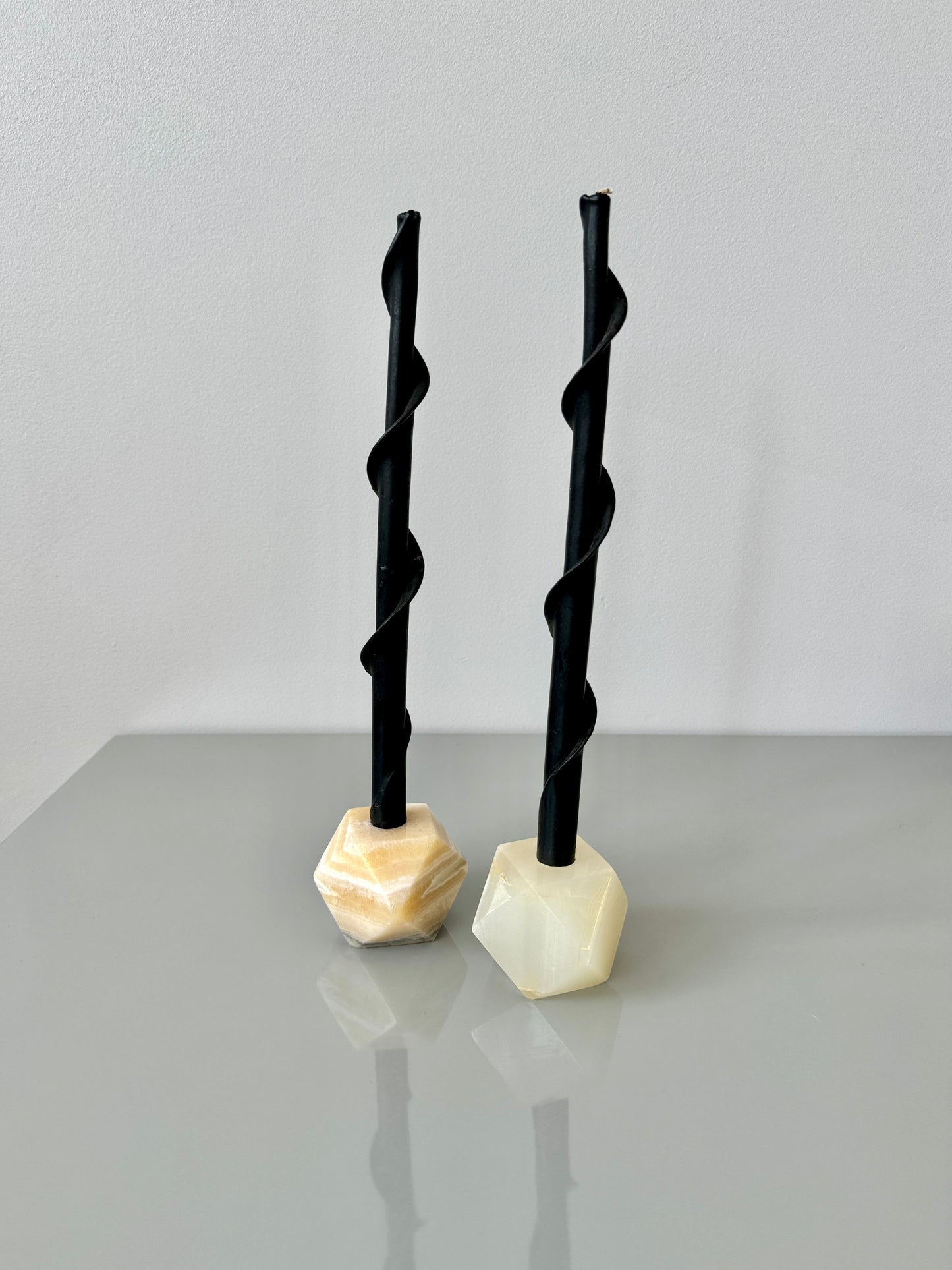 Vintage Polyhedron Onyx Candle Holders