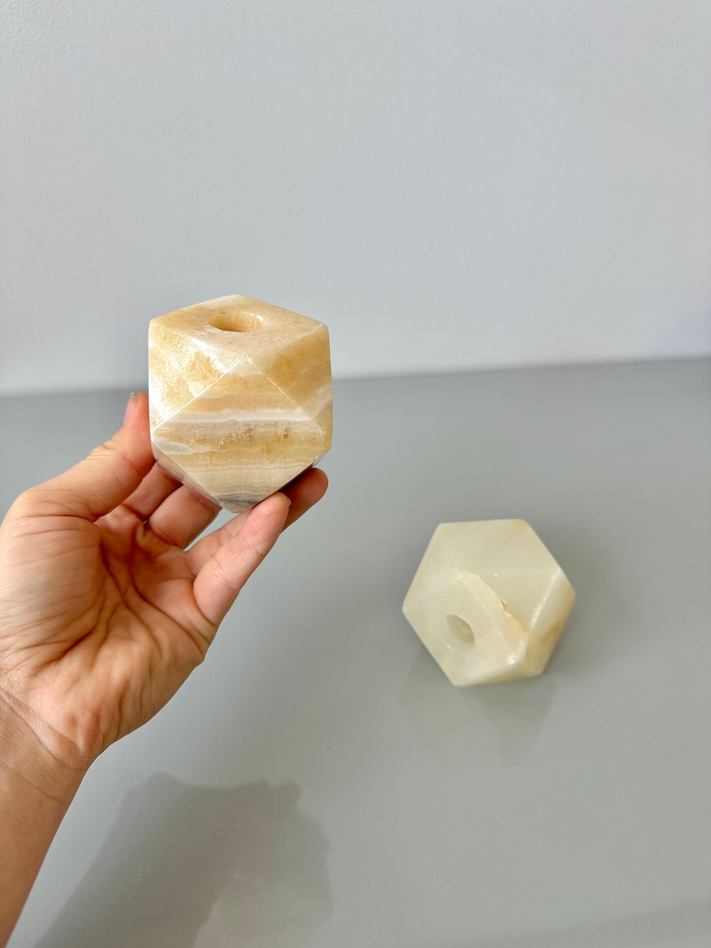Vintage Polyhedron Onyx Candle Holders