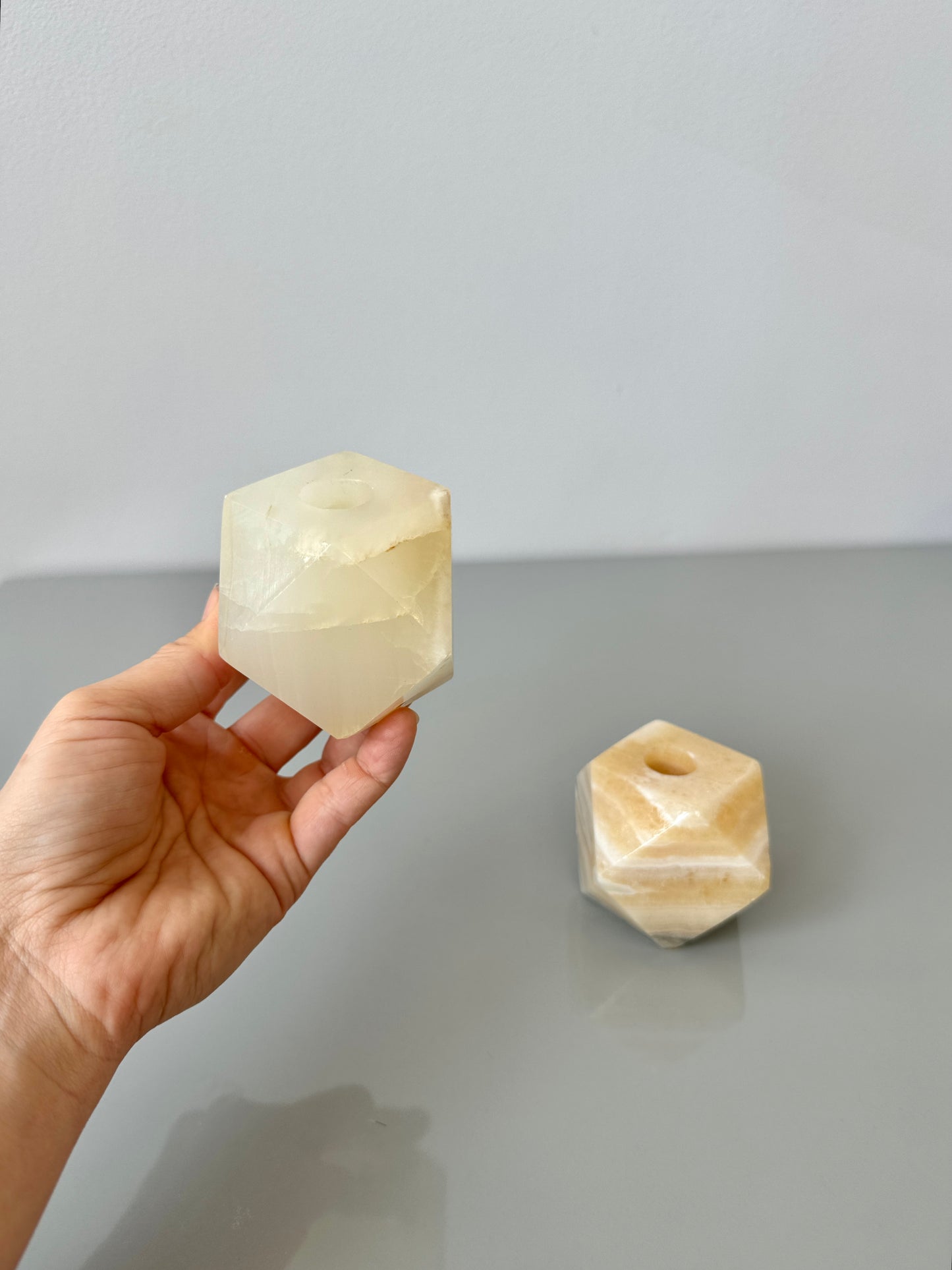 Vintage Polyhedron Onyx Candle Holders
