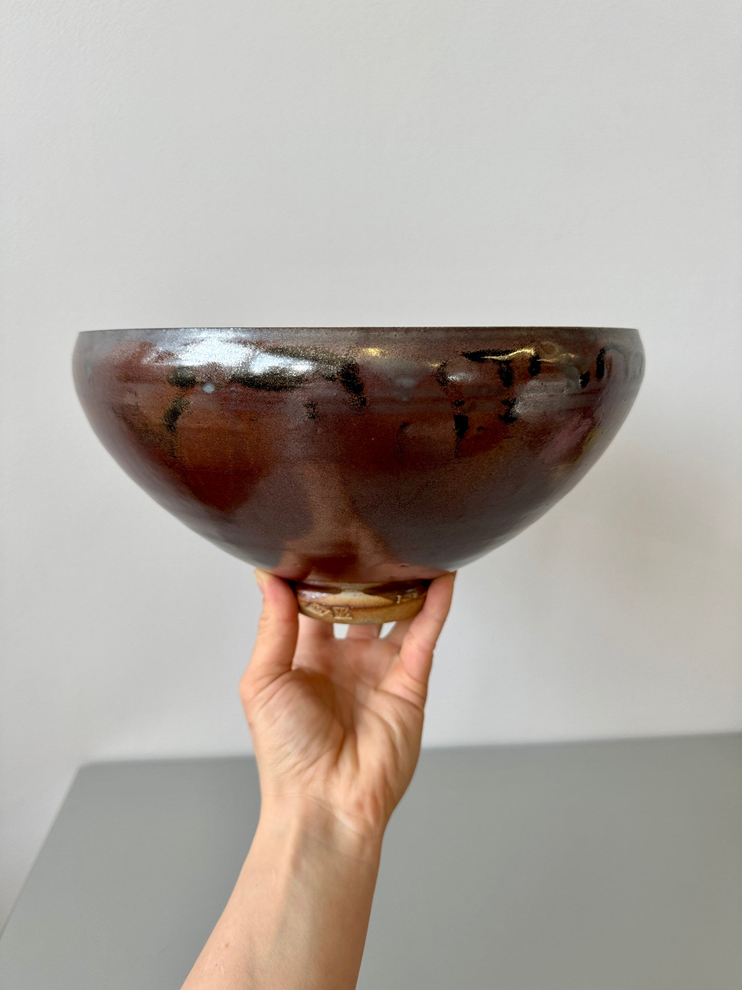 Large Vintage Metallic Studio Pottery Serving Bowl