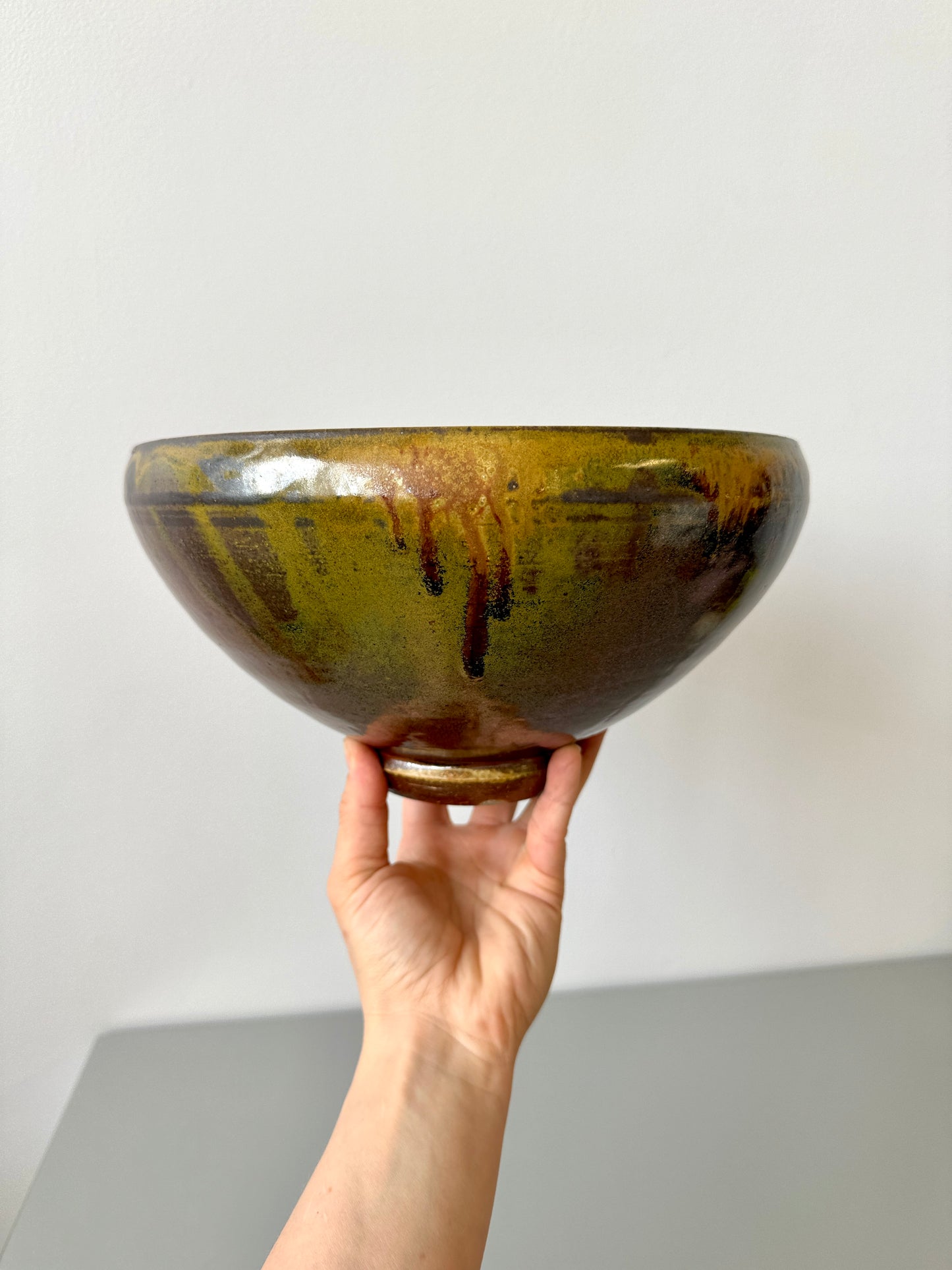 Large Vintage Metallic Studio Pottery Serving Bowl