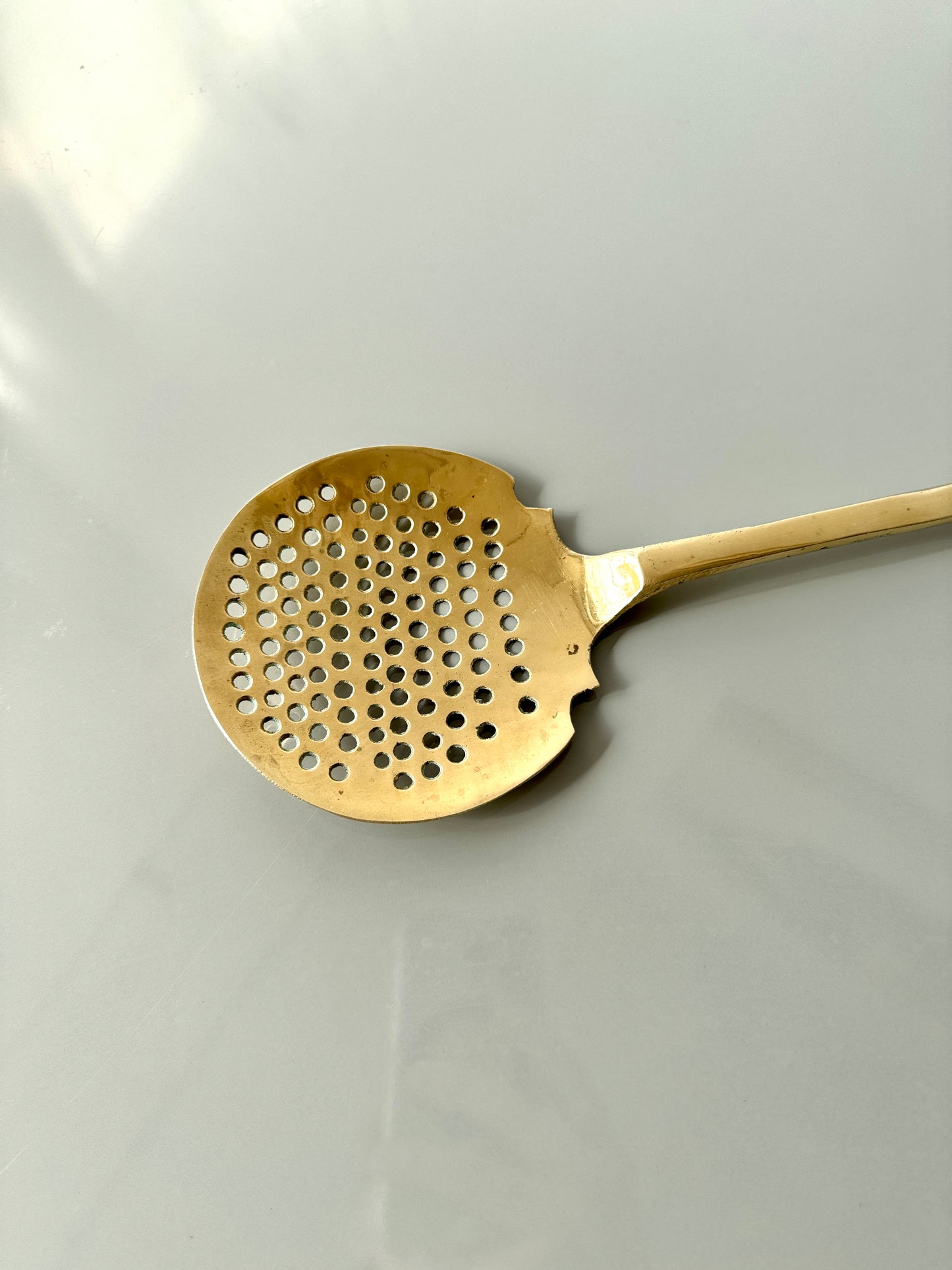 Large Vintage Slotted Brass Spoon