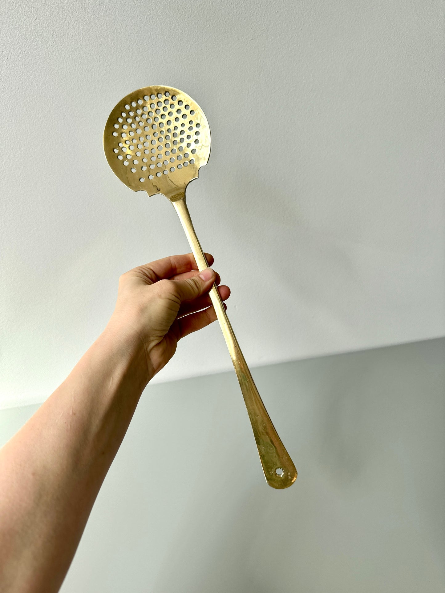 Large Vintage Slotted Brass Spoon